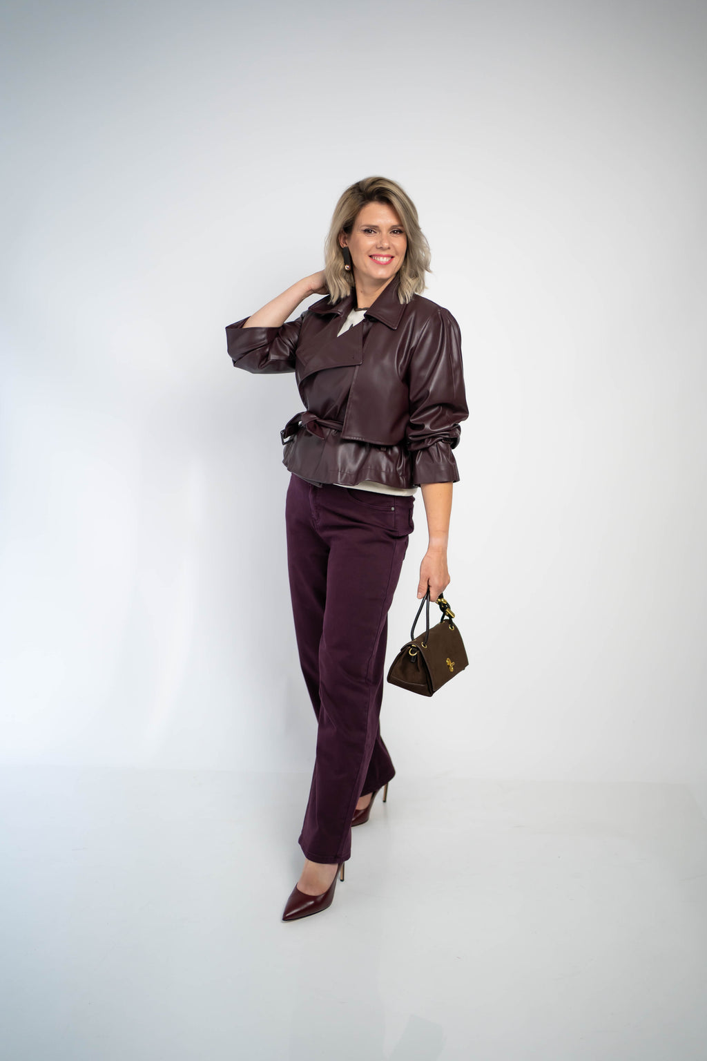Mocha Gold Earrings – Dark Brown Leather Statement Drops with Hidden Posts