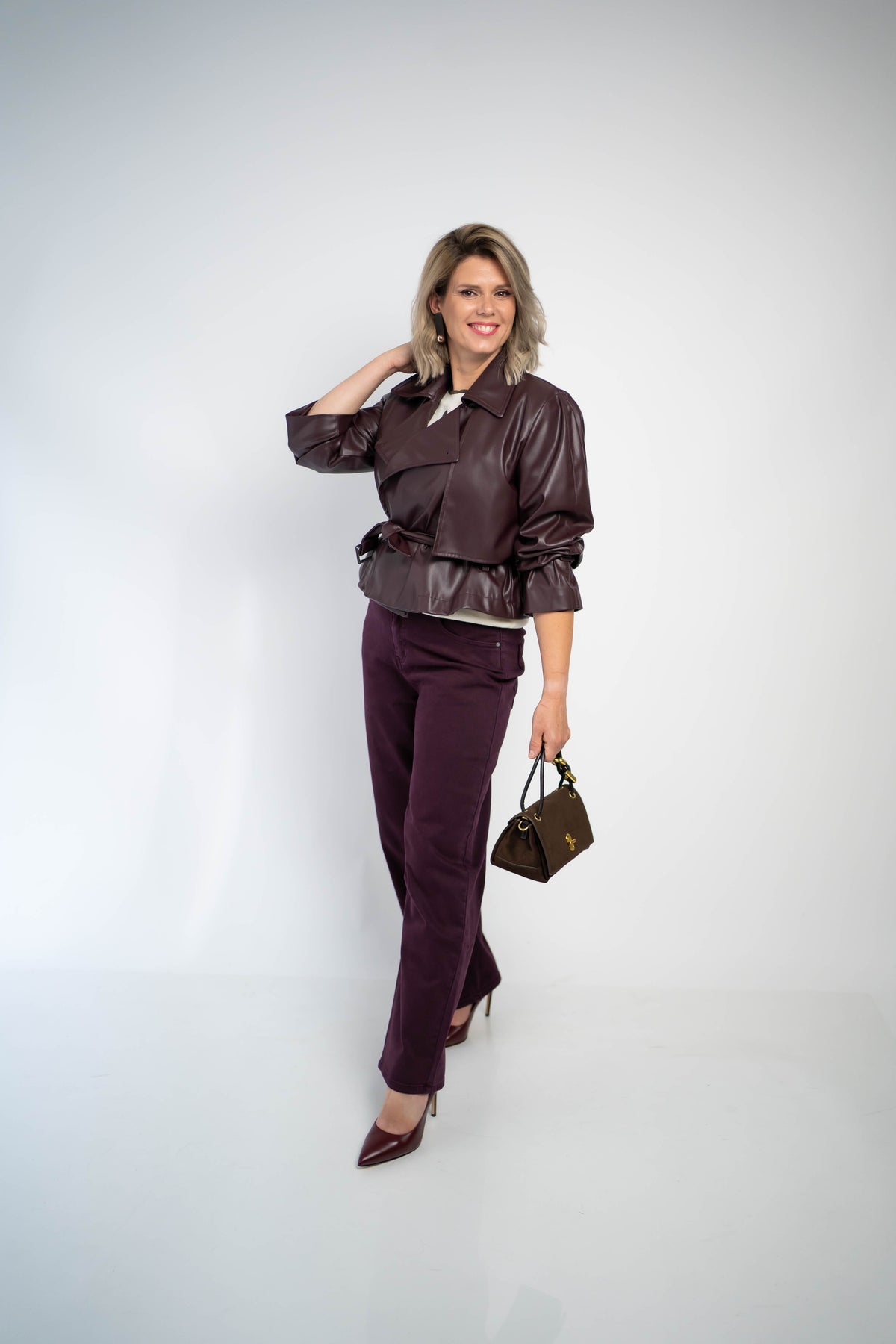 Mocha Gold Earrings – Dark Brown Leather Statement Drops with Hidden Posts