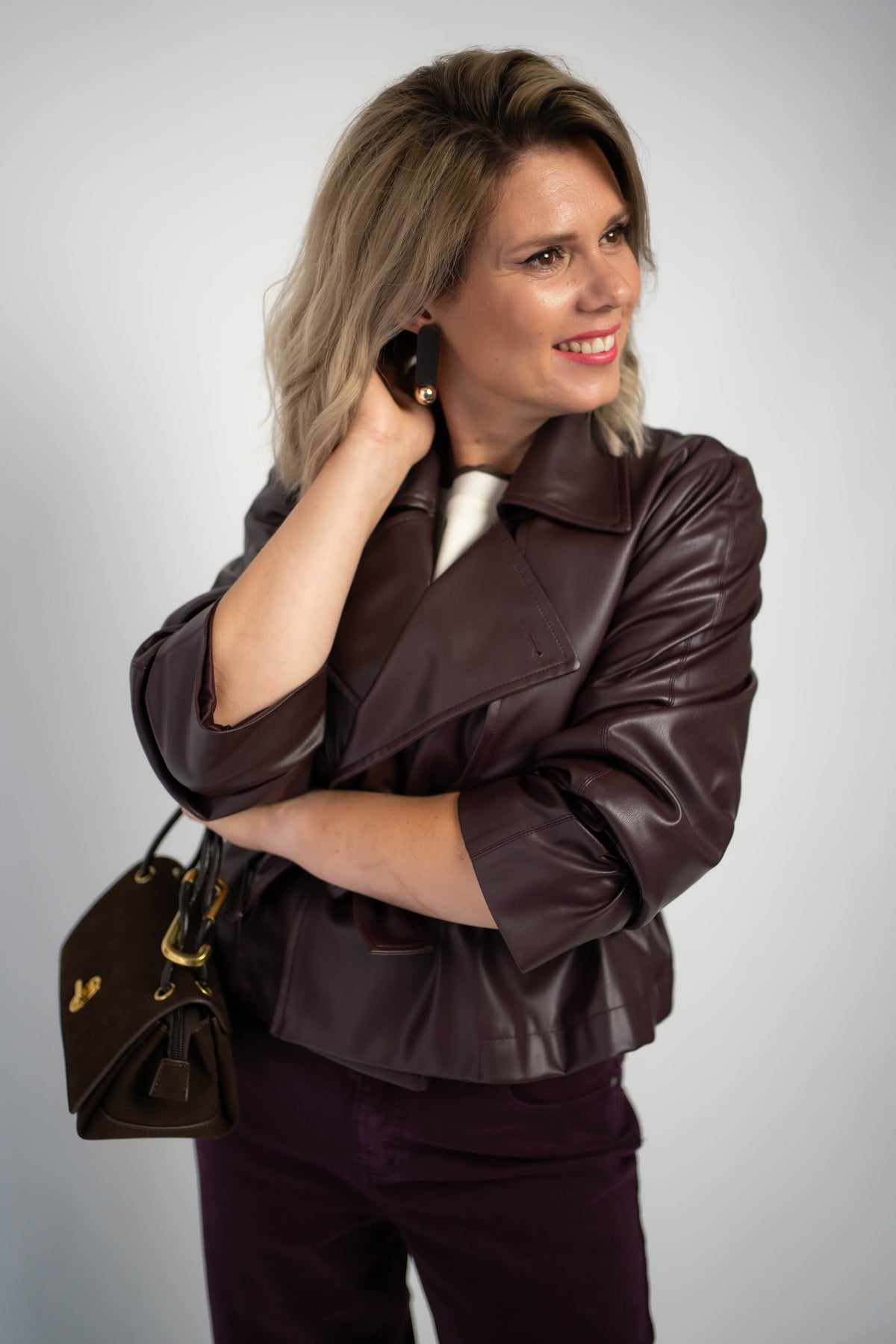 Mocha Gold Earrings – Dark Brown Leather Statement Drops with Hidden Posts