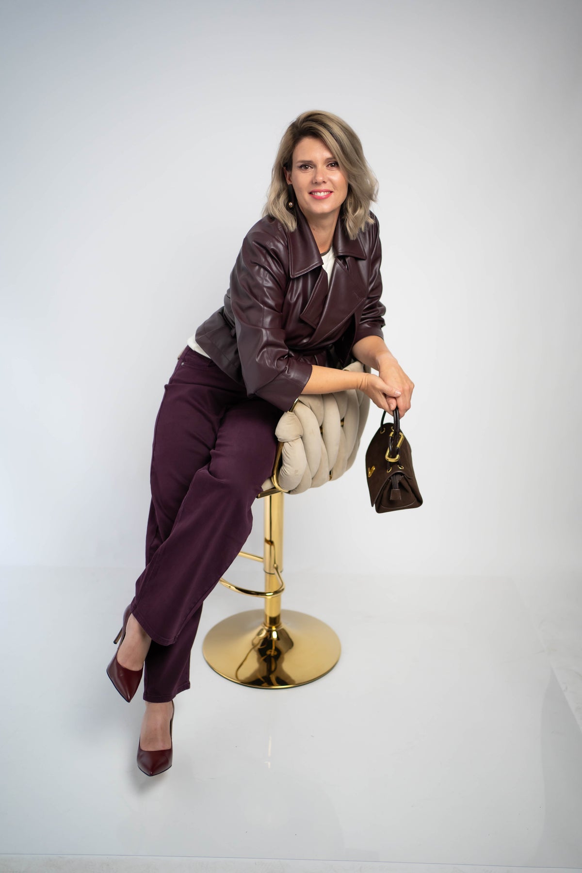 Mocha Gold Earrings – Dark Brown Leather Statement Drops with Hidden Posts