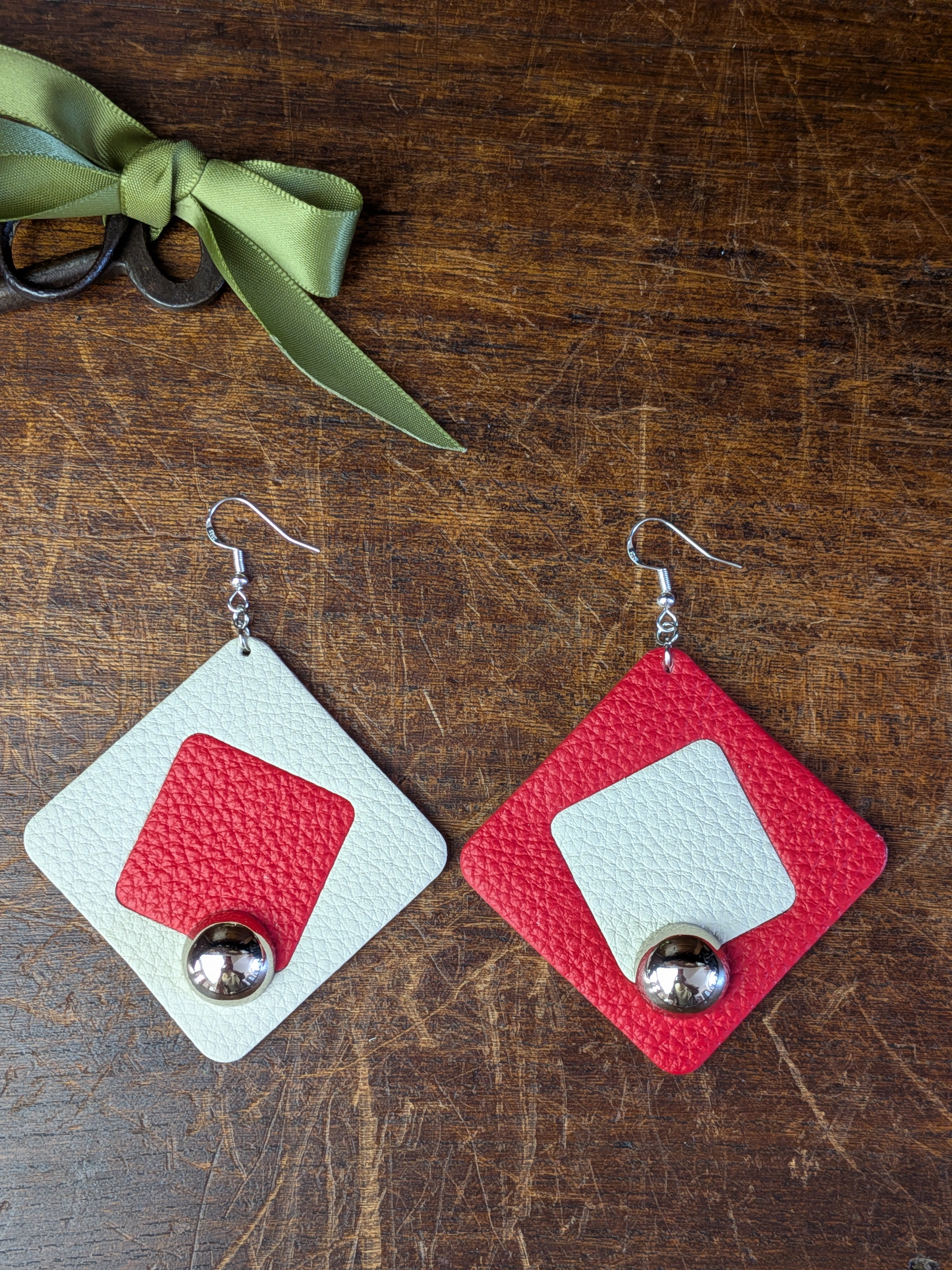 Scarlet & Cream Inverted Geometric Earrings