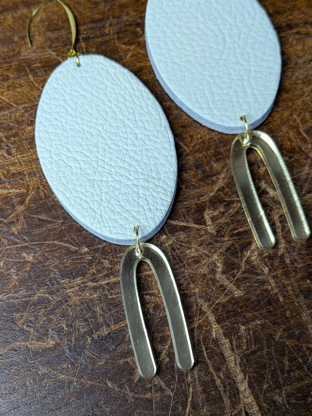 Arched Mirror & Pebble Leather Statement Earrings