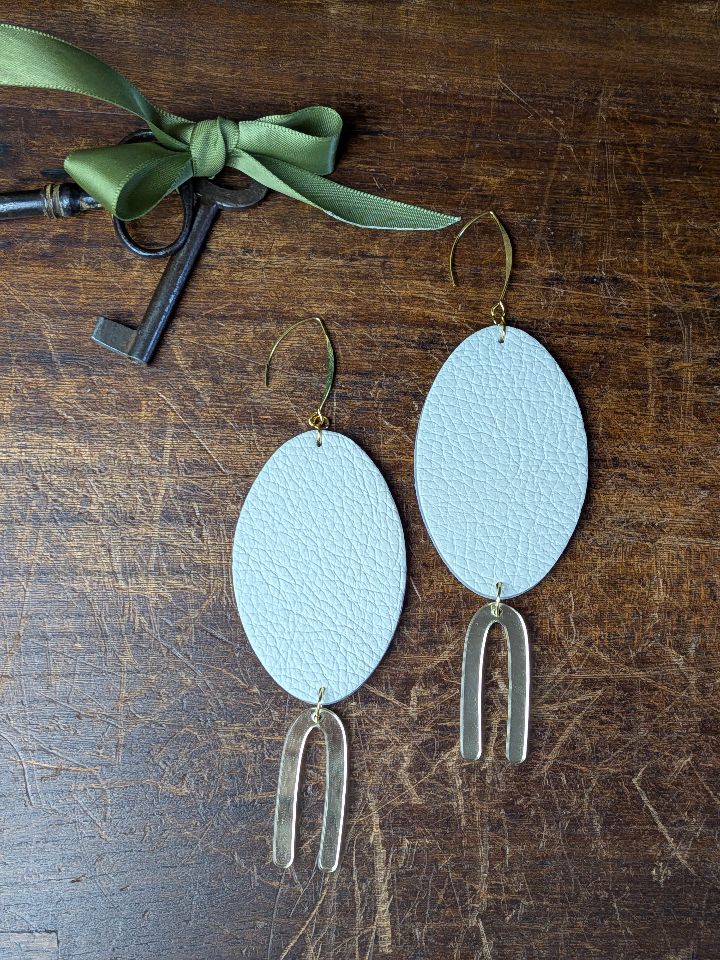 Arched Mirror & Pebble Leather Statement Earrings