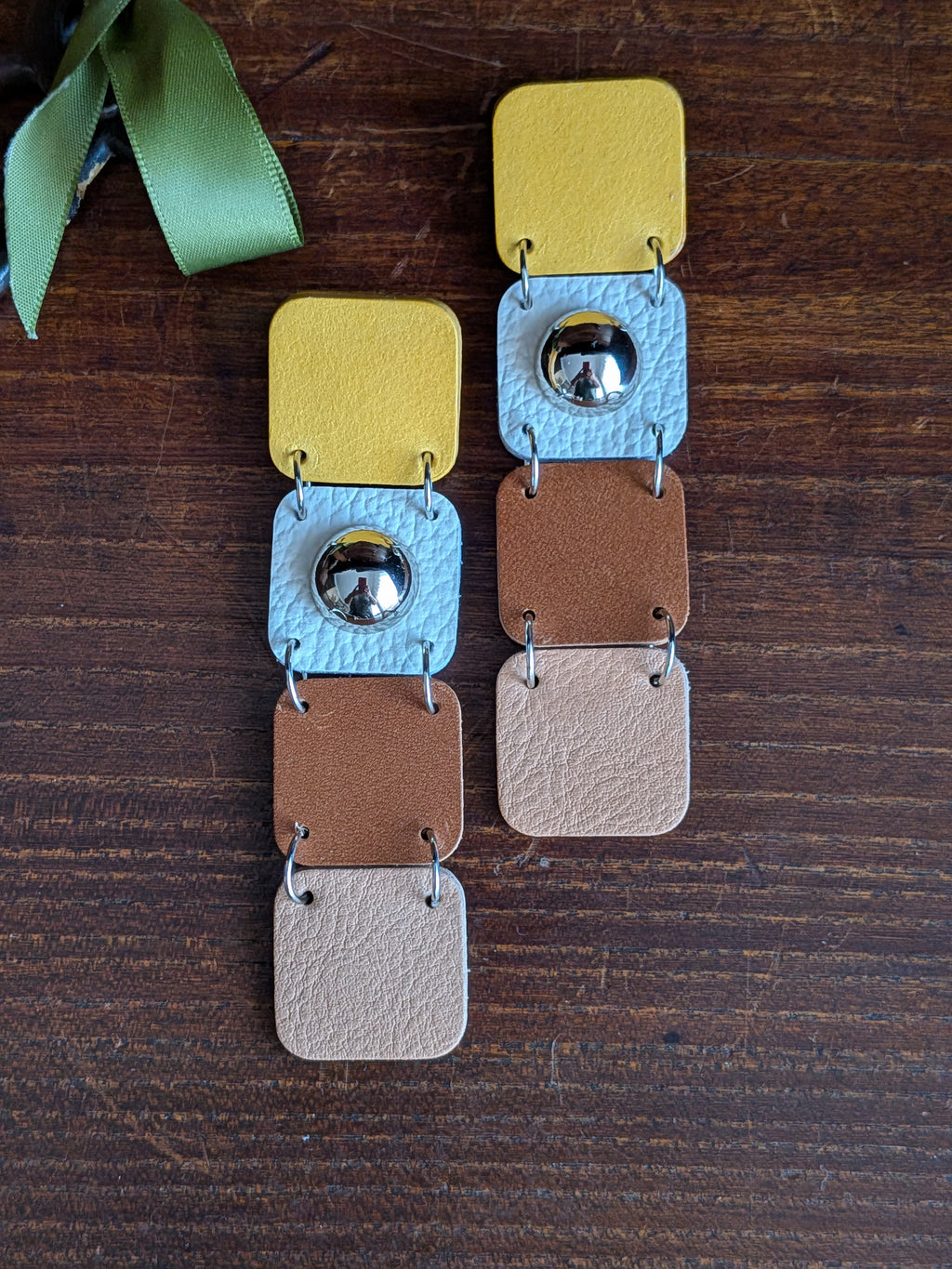 Ochre & Earth Mosaic Stud Drop Earrings