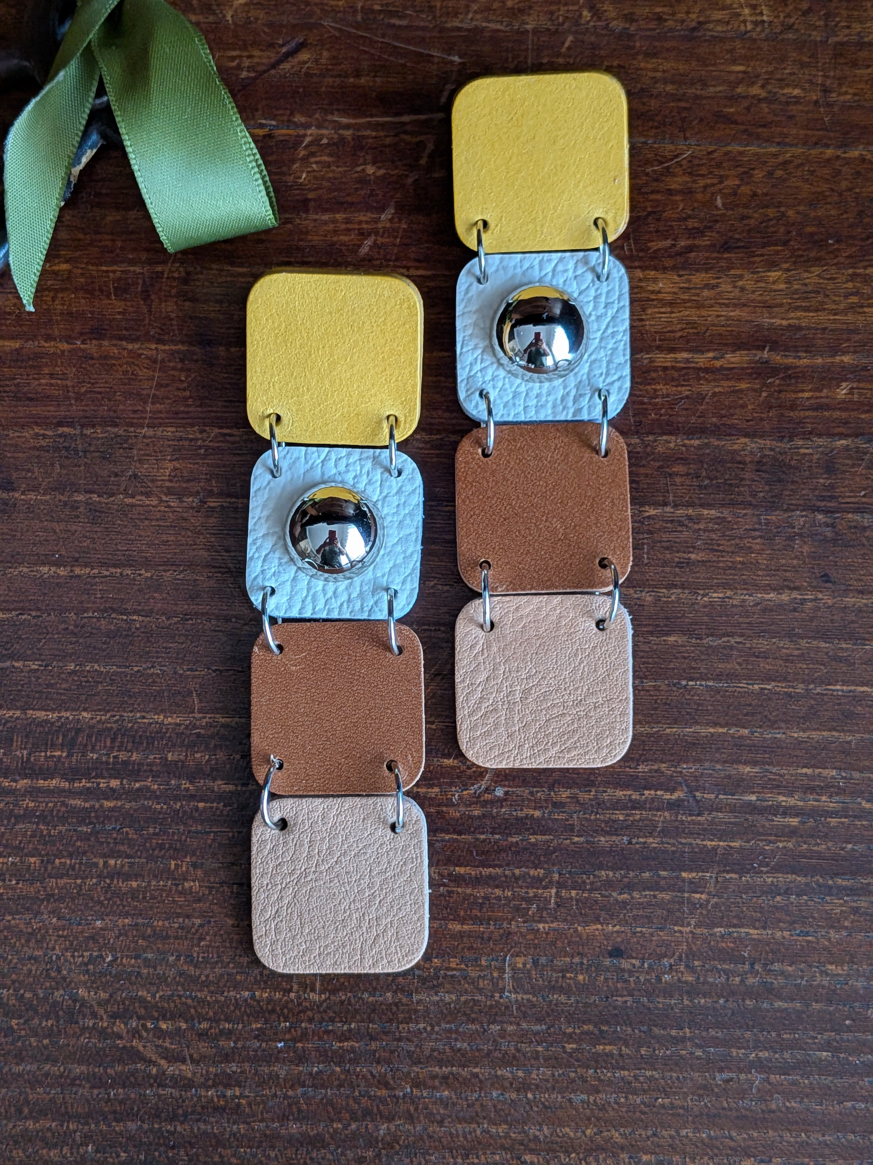 Ochre & Earth Mosaic Stud Drop Earrings