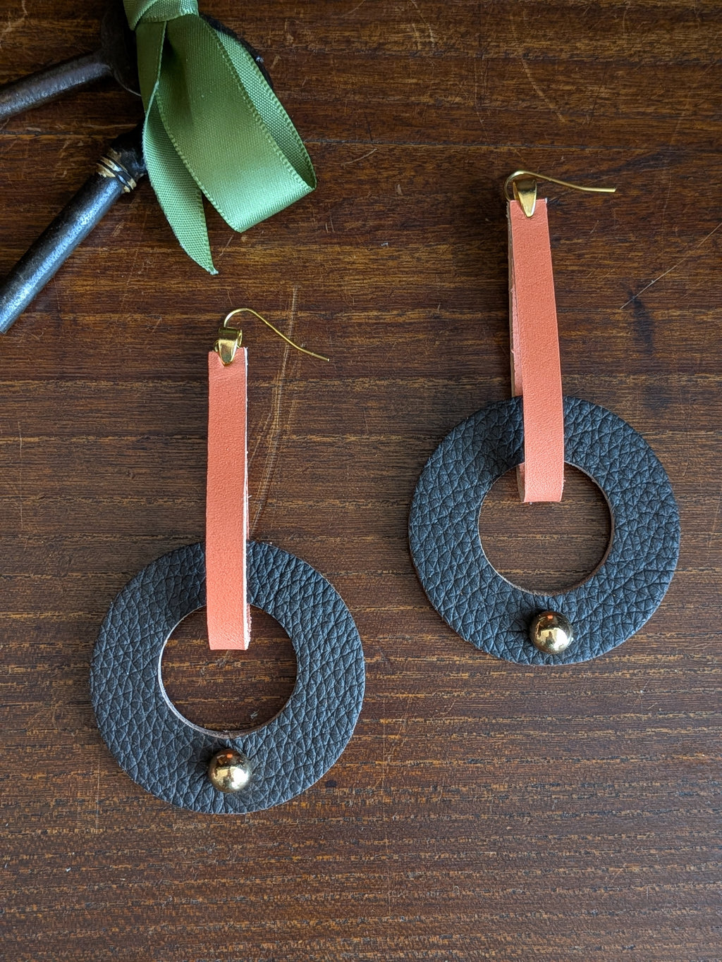 Espresso & Peach Sculptural Loop Earrings