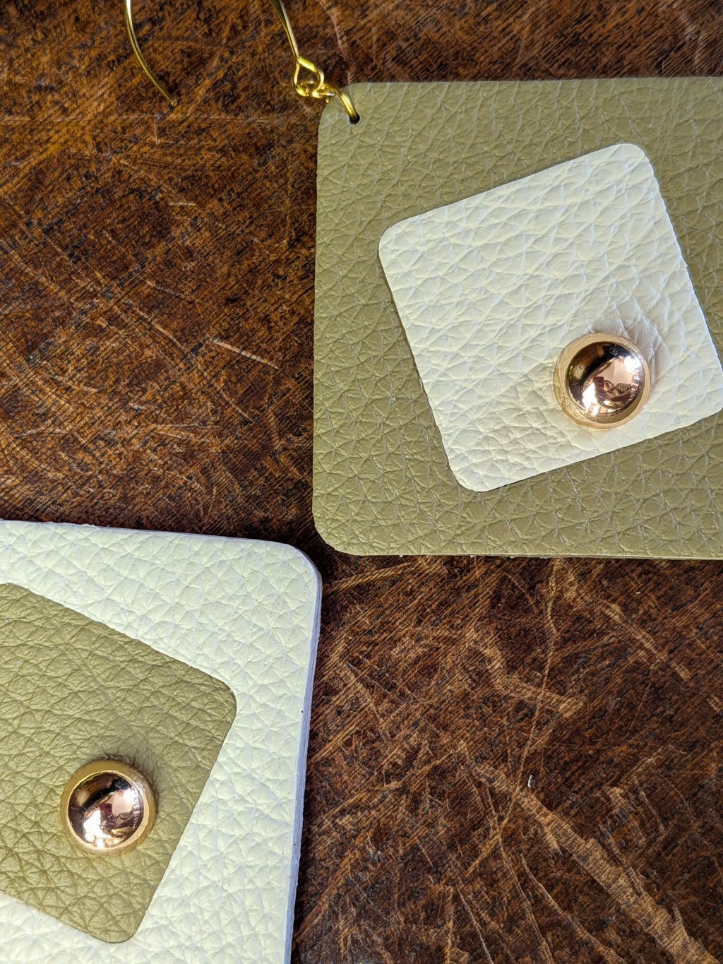 Olive & Cream Dual Tone Geometric Earrings