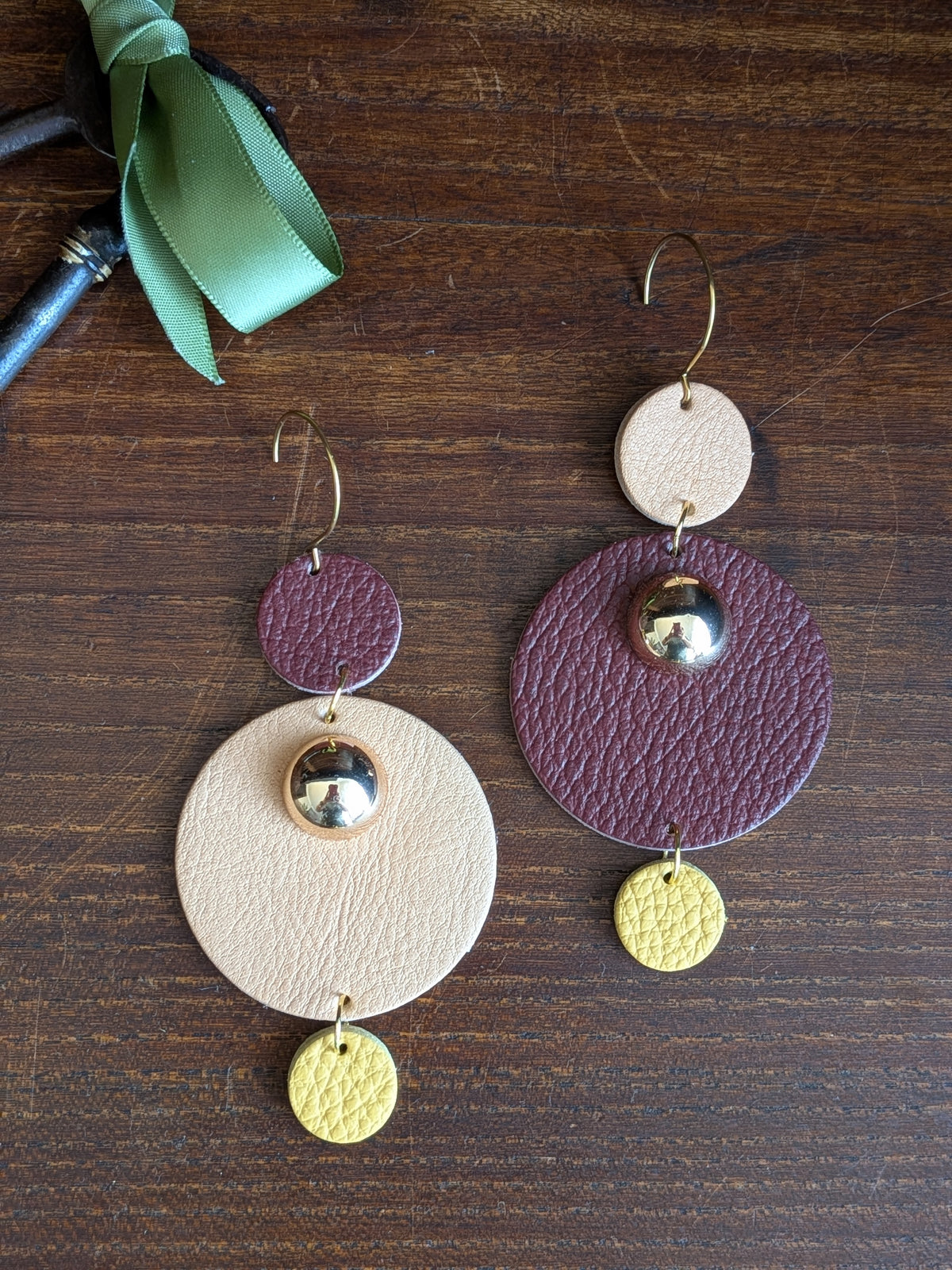 Solar Berry & Sand Asymmetrical Earrings