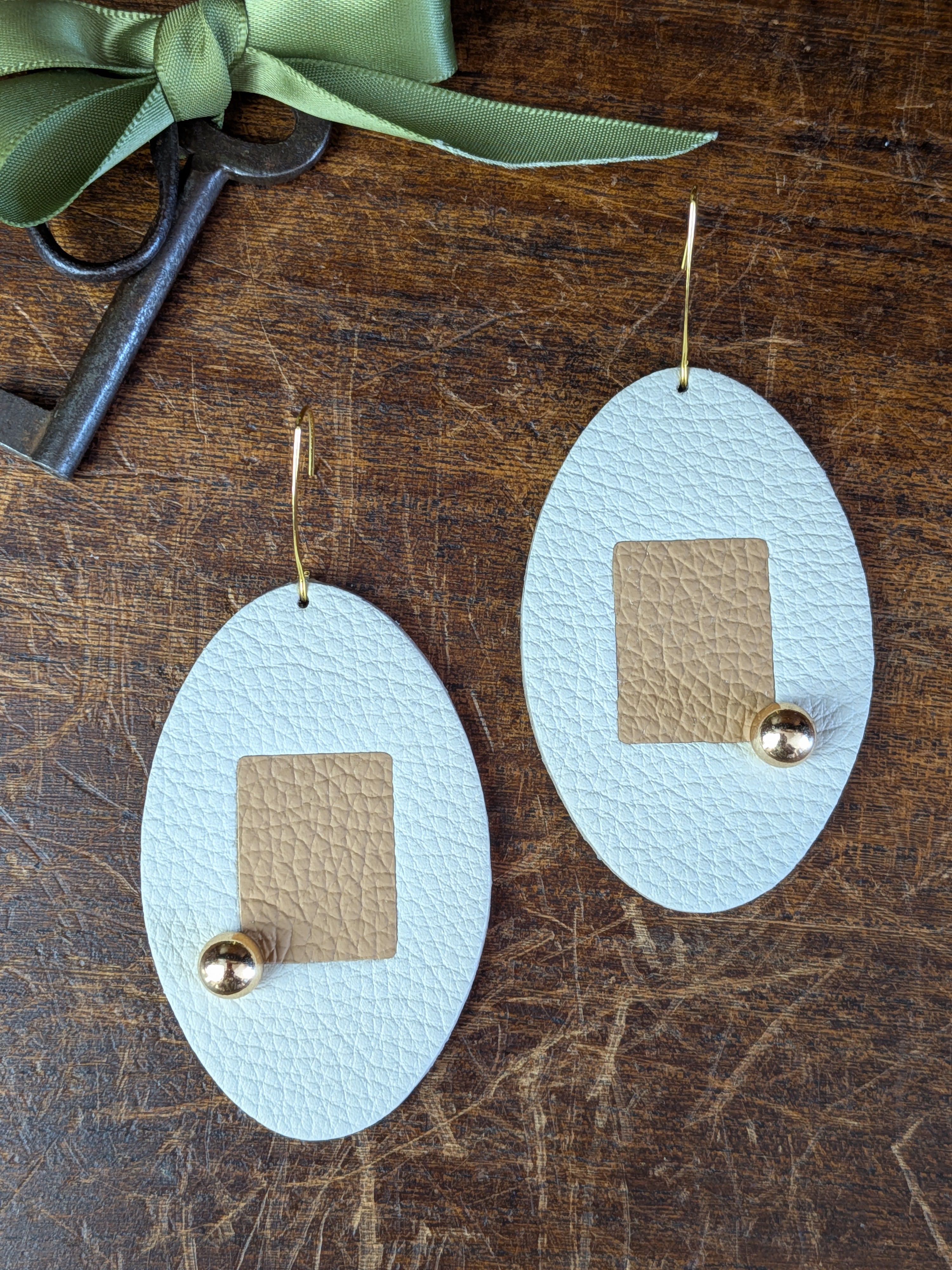Mod Oval Minimalist Leather Statement Earrings