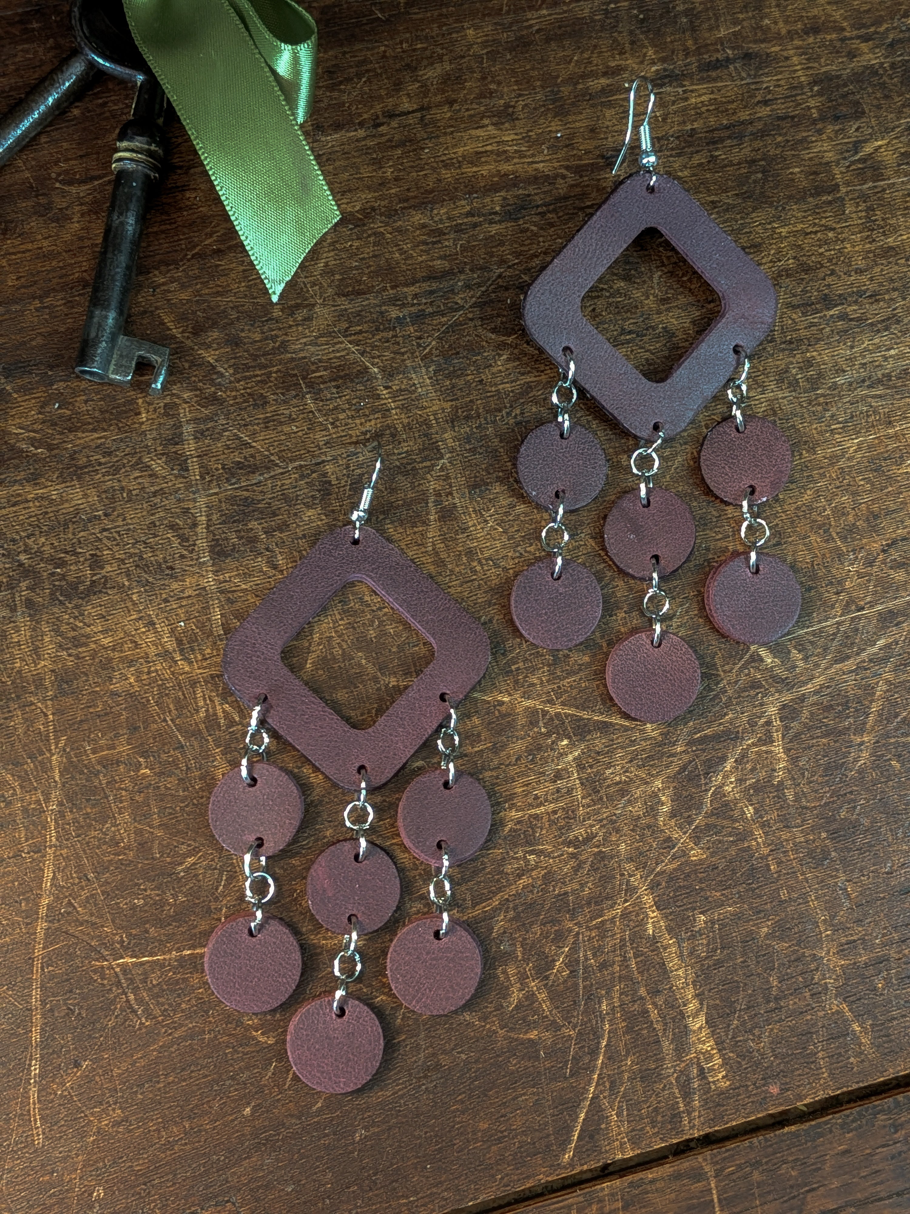 The Cascade Code | Bordeaux Leather Rhombus Earrings