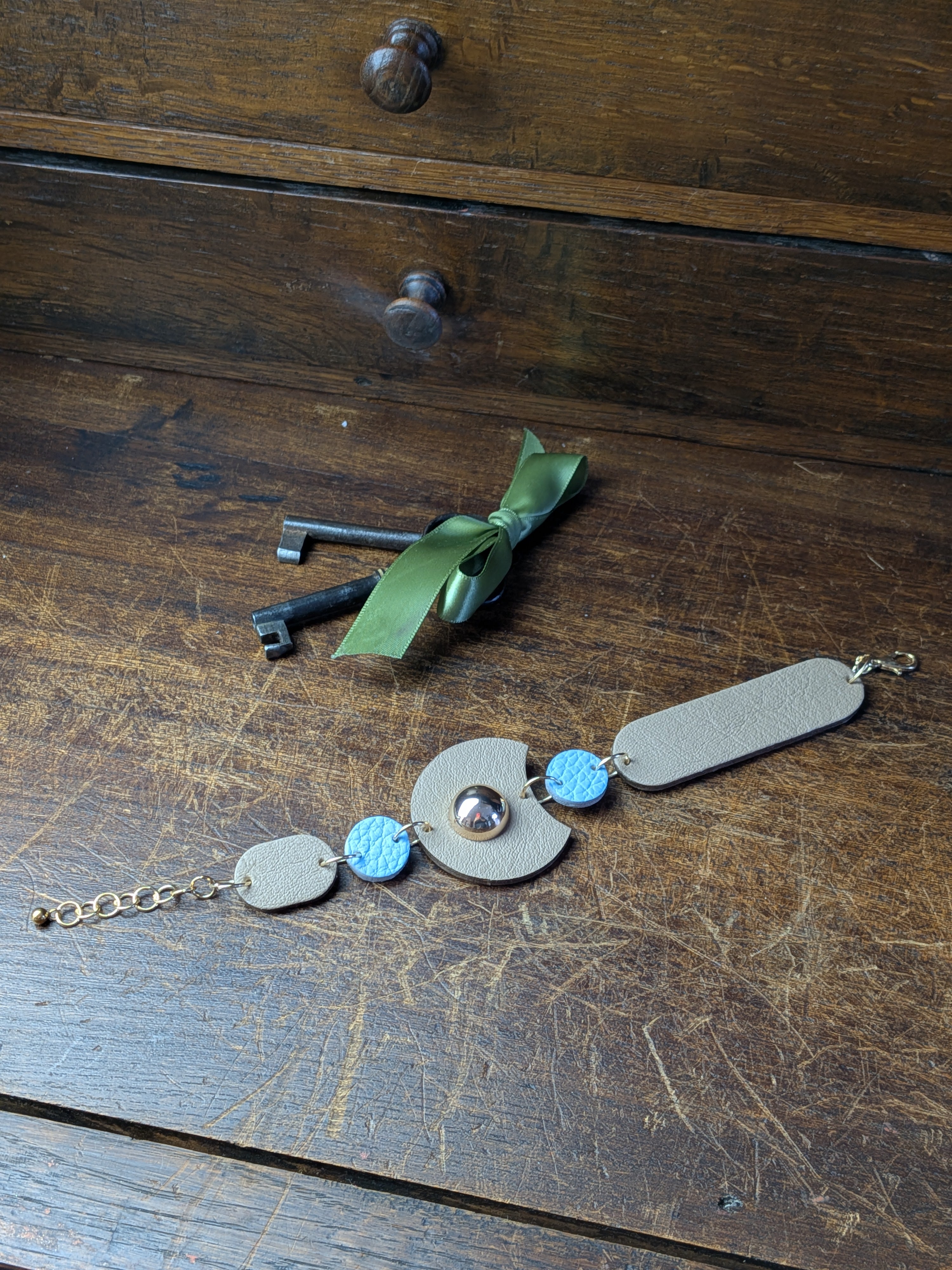 Celestial Sky Transformer – 4-in-1 Versatile Leather Accessory in Beige & Azure Blue