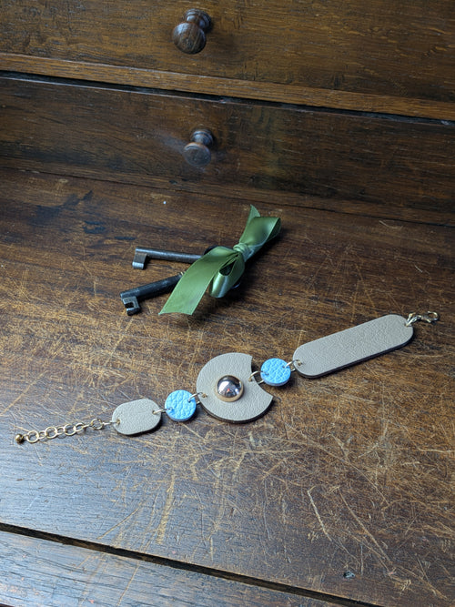 Celestial Sky Transformer – 4-in-1 Versatile Leather Accessory in Beige & Azure Blue