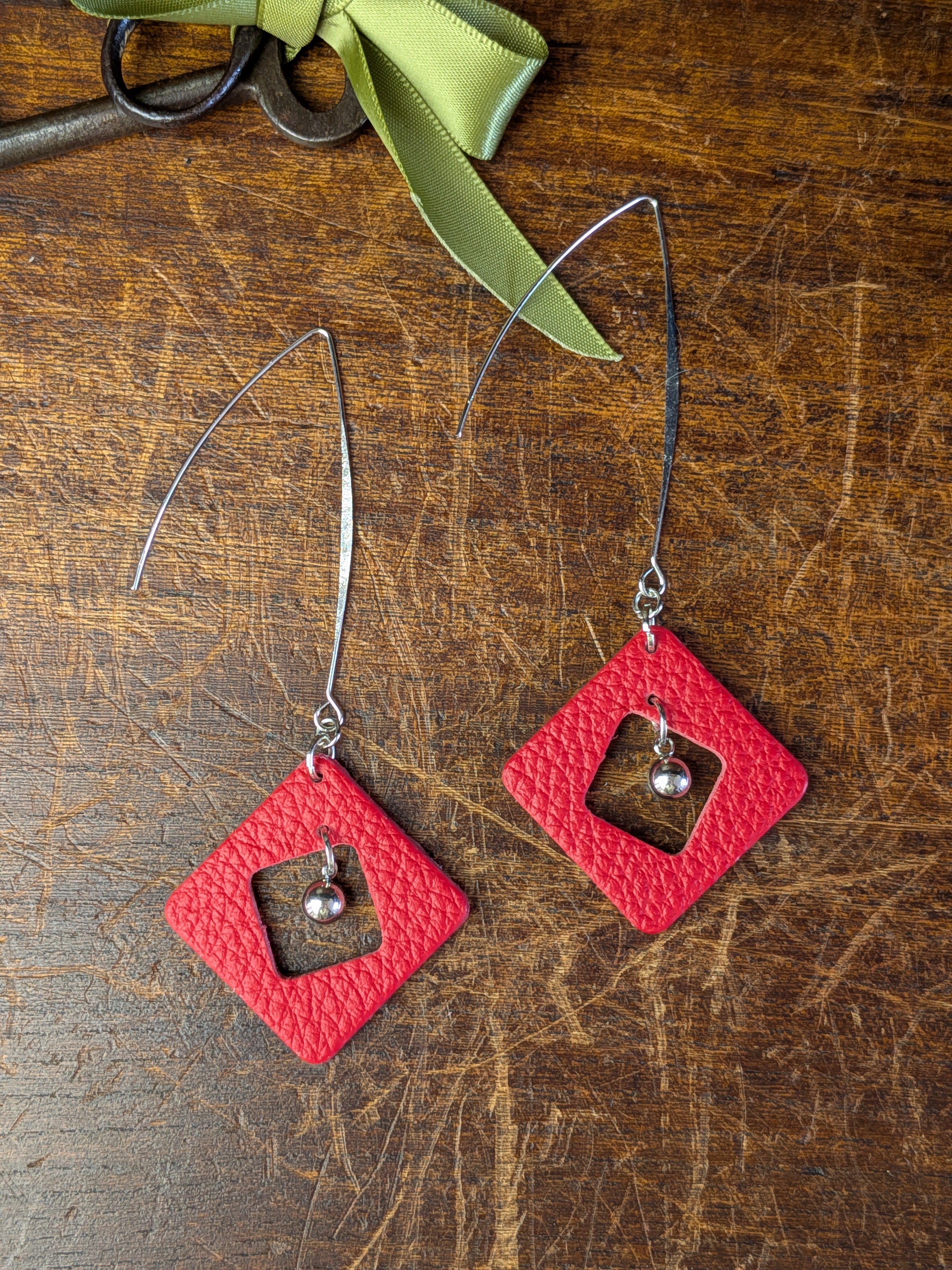 Kinetic Scarlet Geometric Frame Earrings