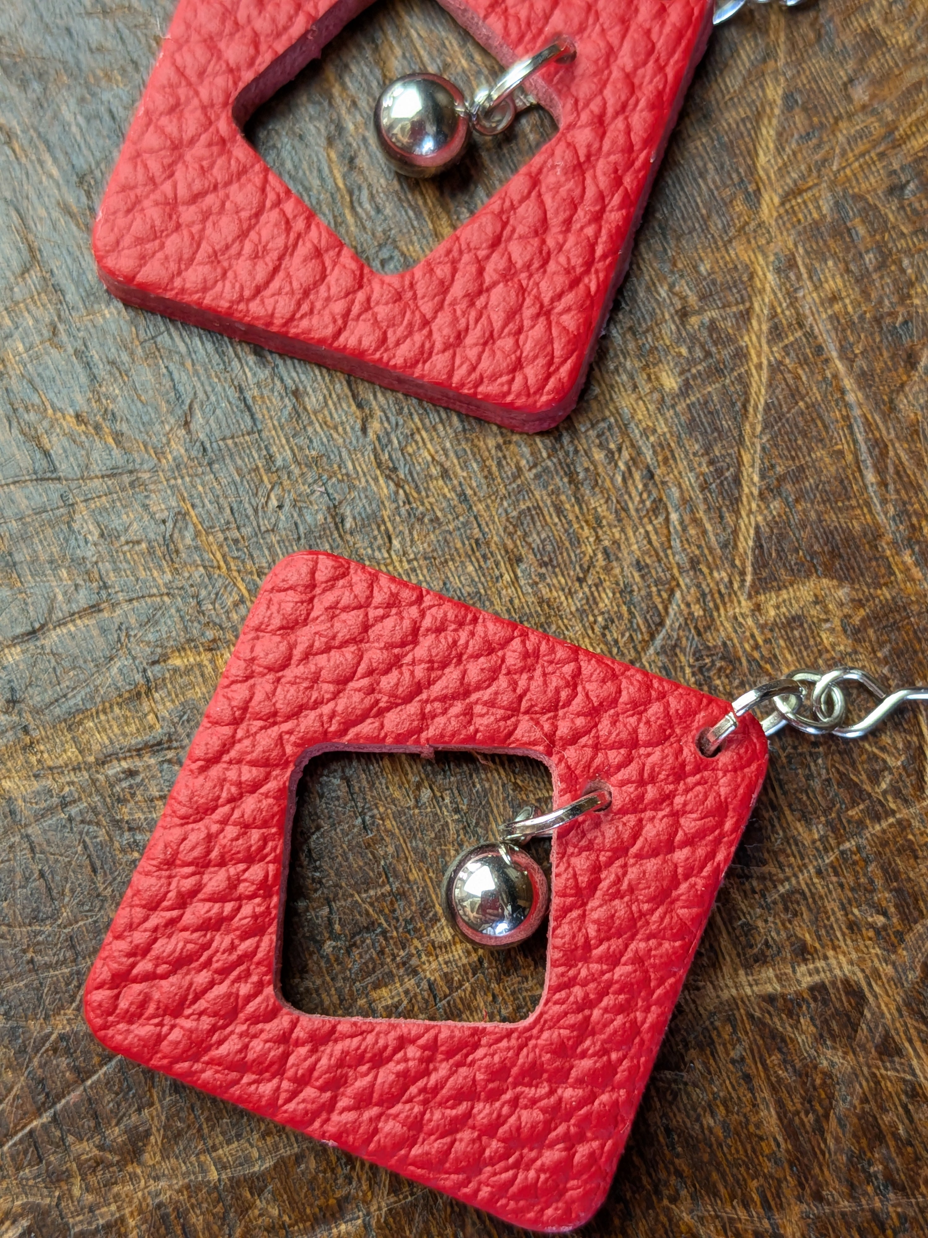 Kinetic Scarlet Geometric Frame Earrings