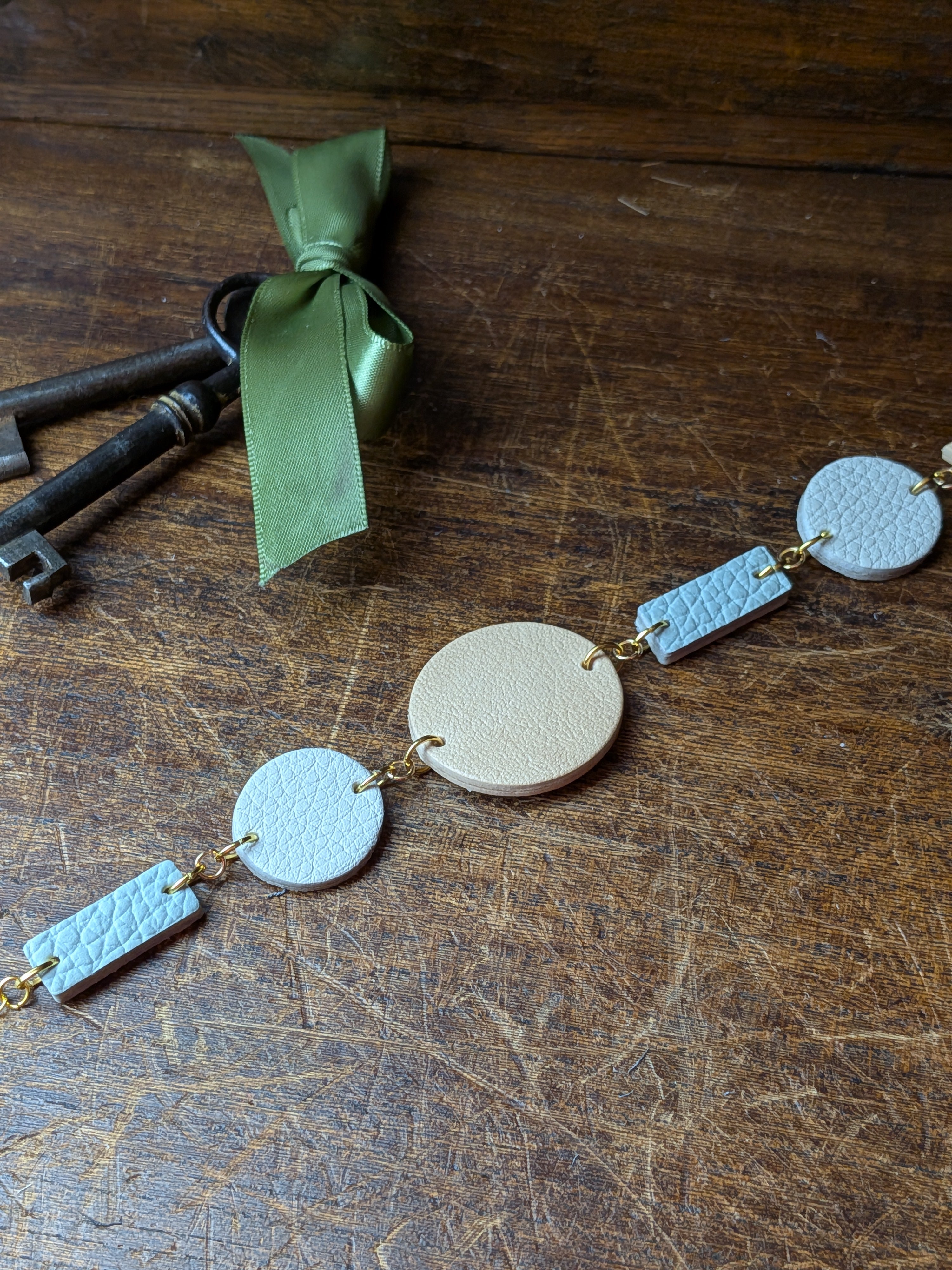 4-in-1 Transformable Leather Bracelet & Pendant – Sky Blue & Sand