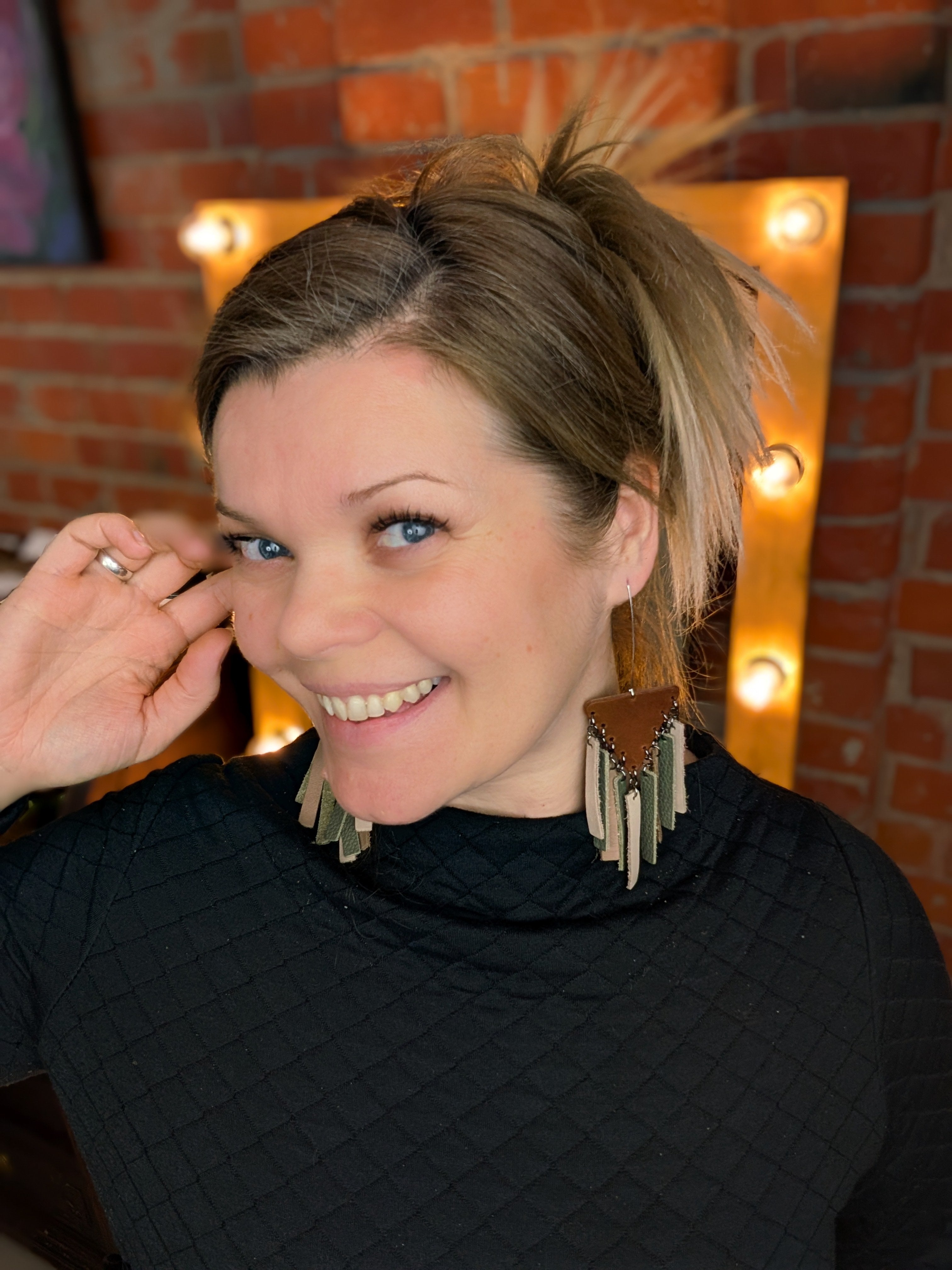 The Forest Key | Long Sage & Moss Leather Fringe Earrings