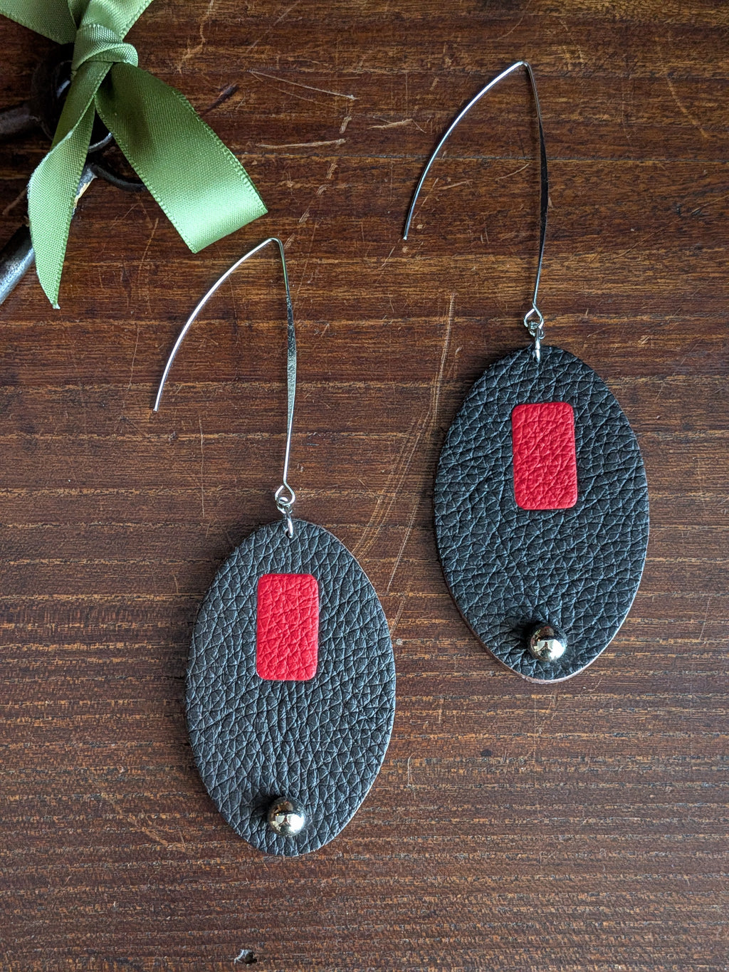 Espresso & Crimson Oval Drop Earrings