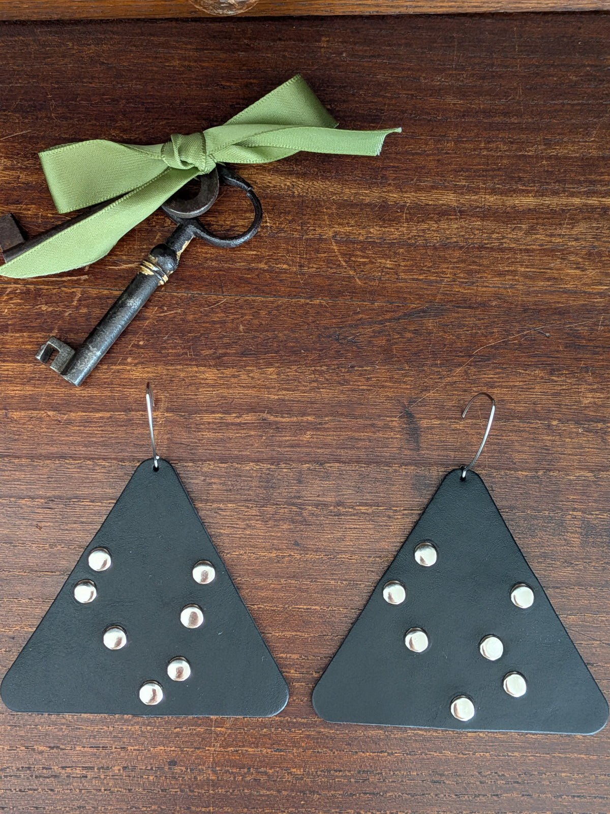 Black Studded Triangle Drop Earrings