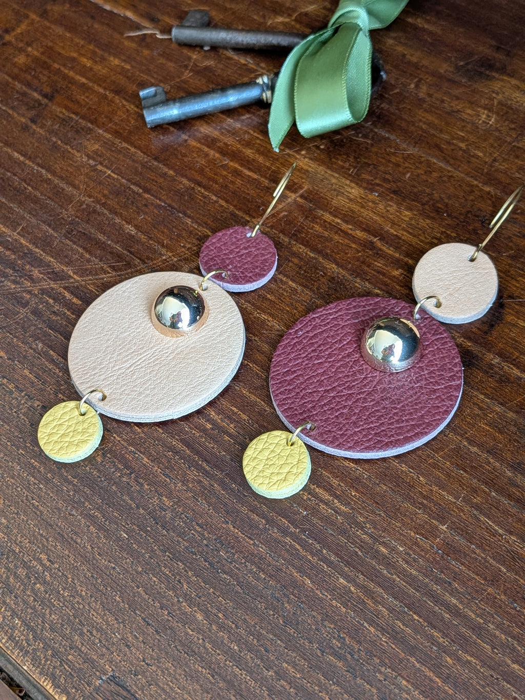 Solar Berry & Sand Asymmetrical Earrings