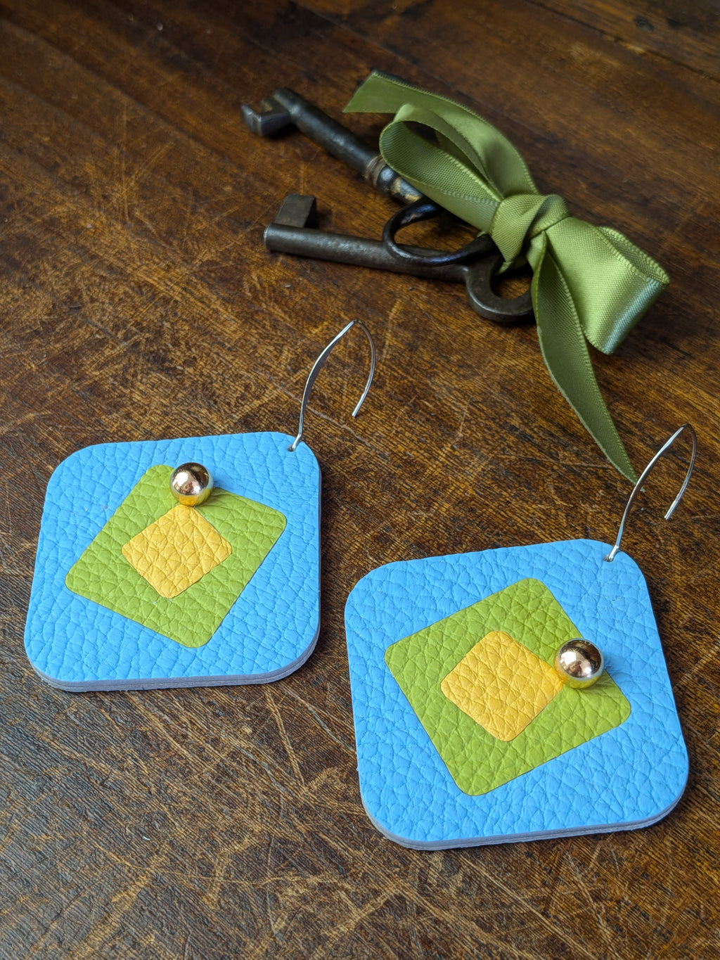 Sky & Citrus Triple Layer Geometric Earrings