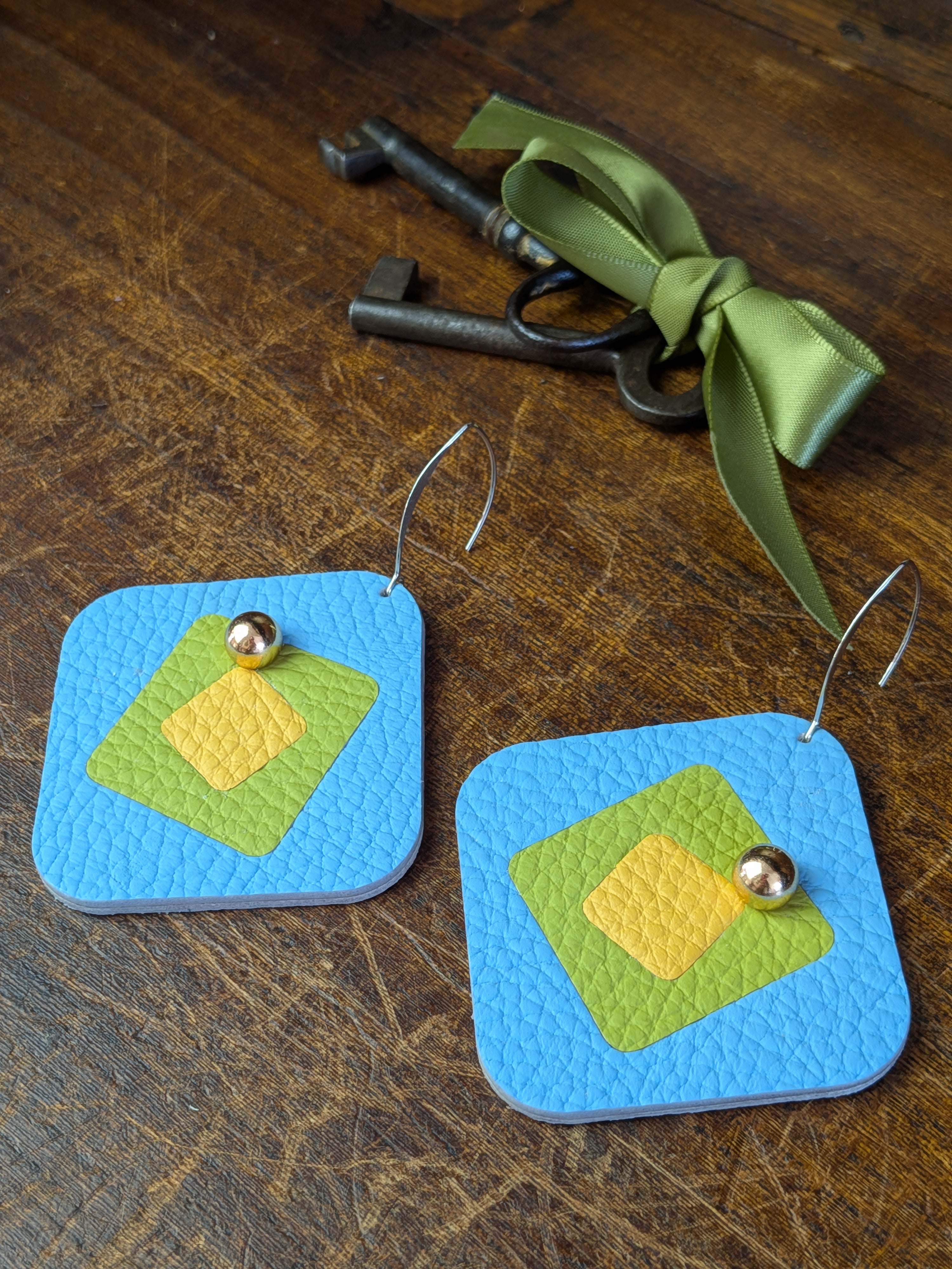 Sky & Citrus Triple Layer Geometric Earrings