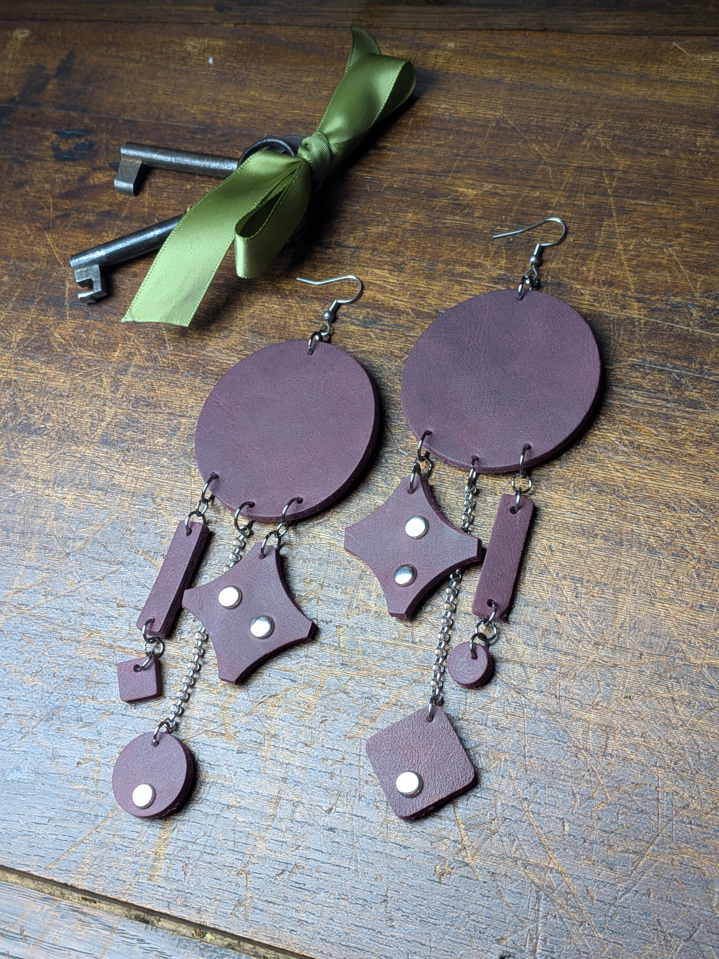 The Velvet Stellar | Wine Red Matte Leather 15cm Asymmetric Drops