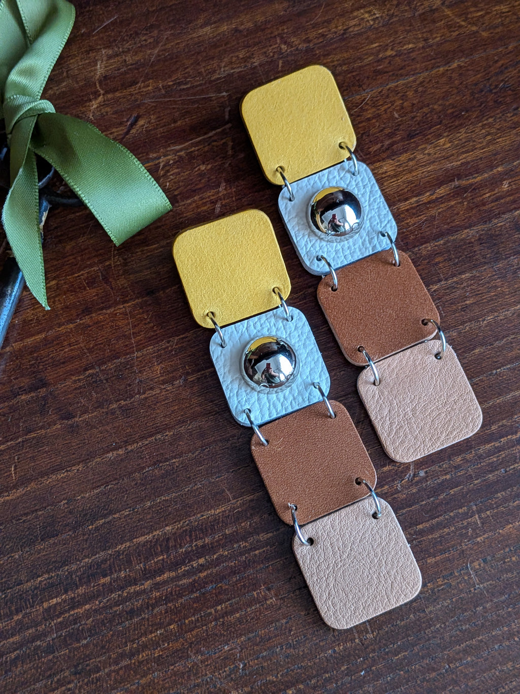 Ochre & Earth Mosaic Stud Drop Earrings