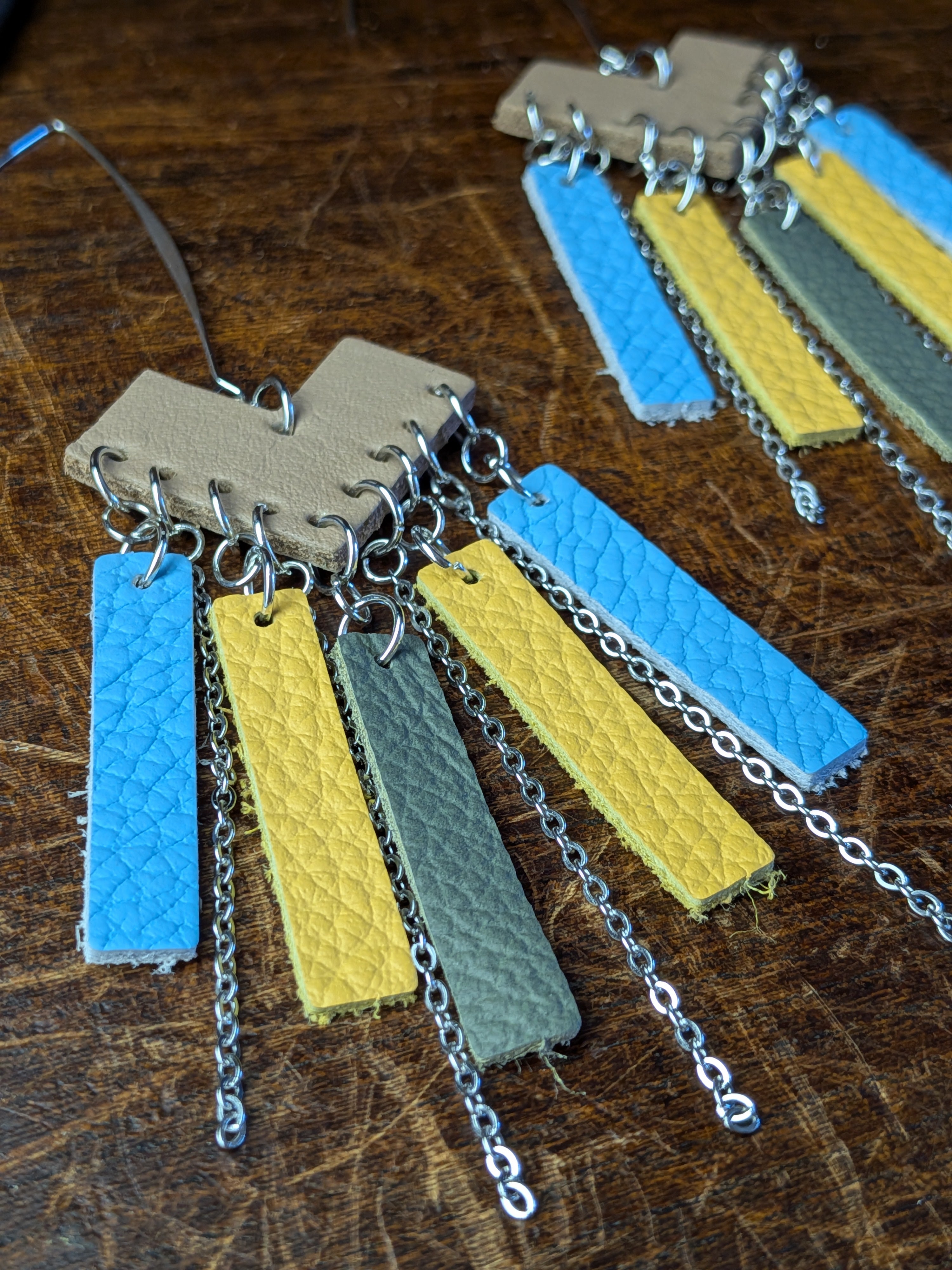 Azure & Sunshine– Geometric Layered Leather with Silver Accents