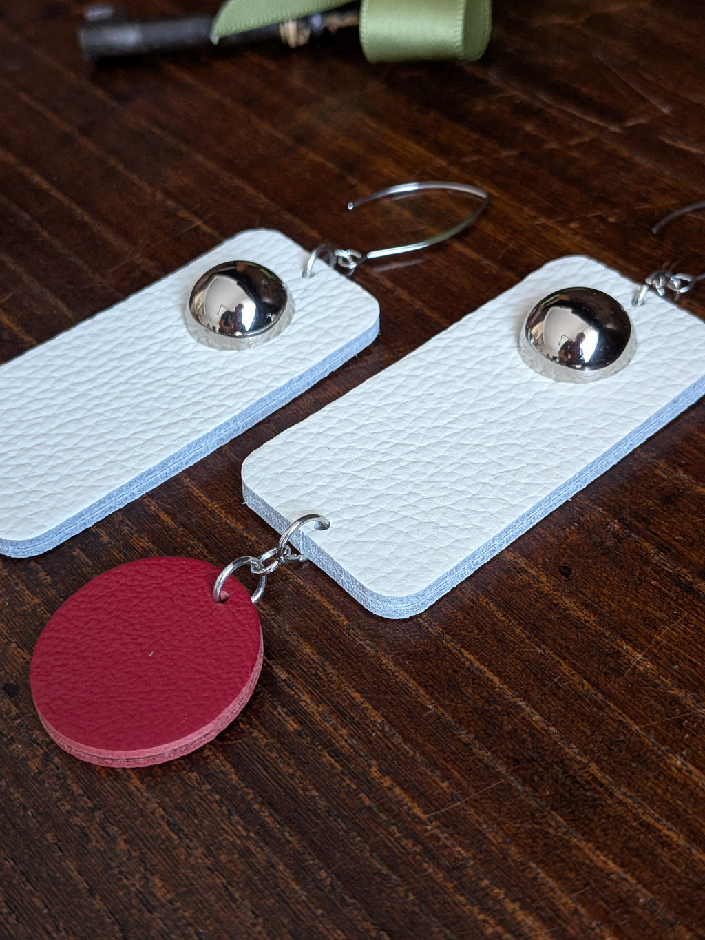 Ivory & Crimson Geometric Drop Earrings