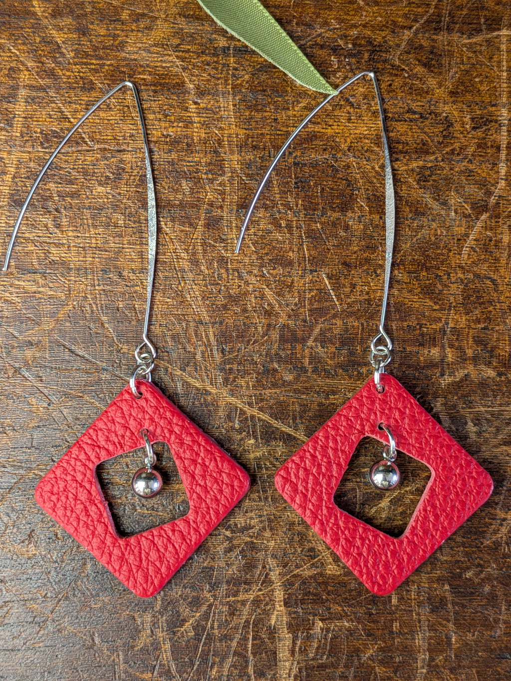 Kinetic Scarlet Geometric Frame Earrings