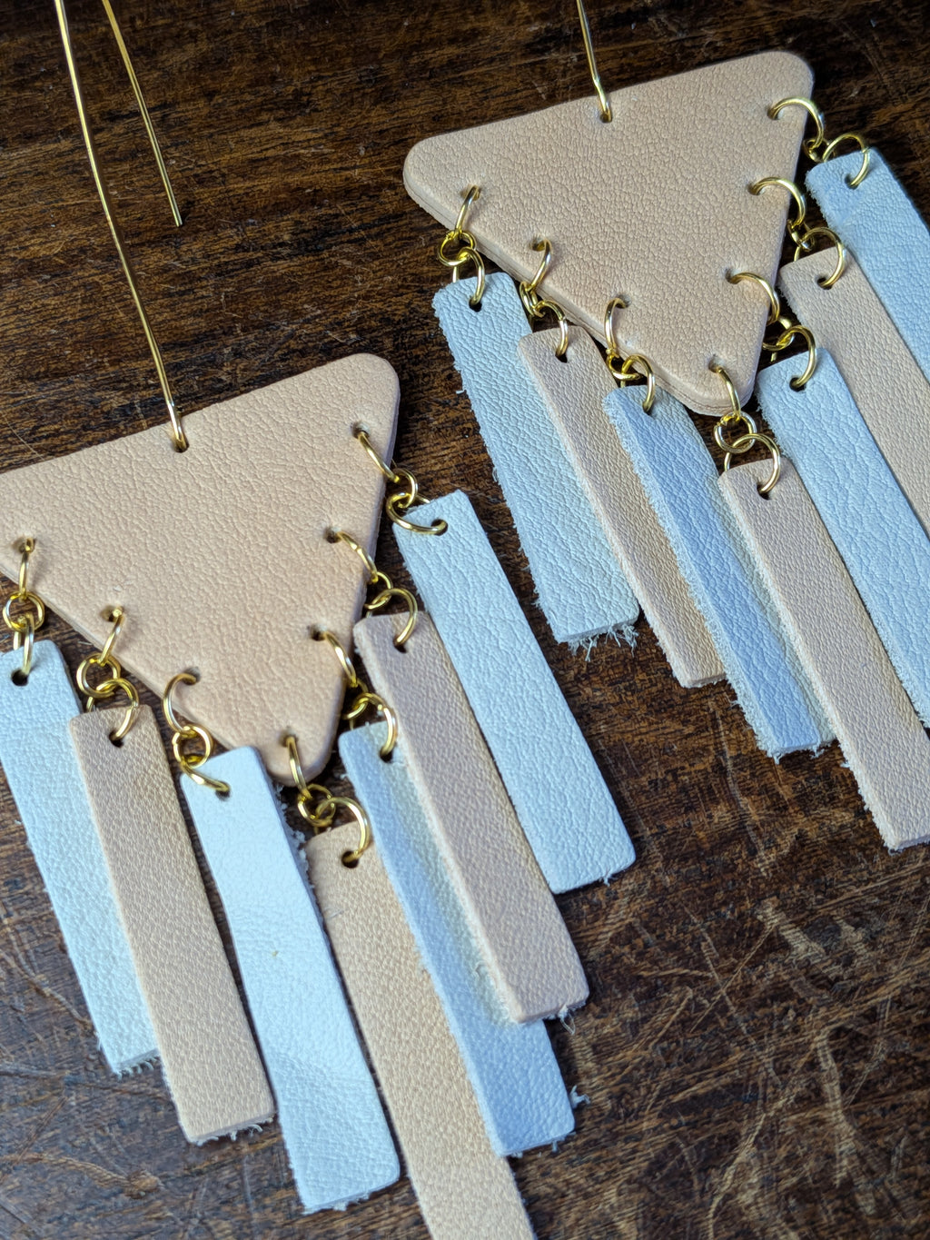 Cascade of Dreams Chandelier Earrings in Pale Peach and Blurry Blue