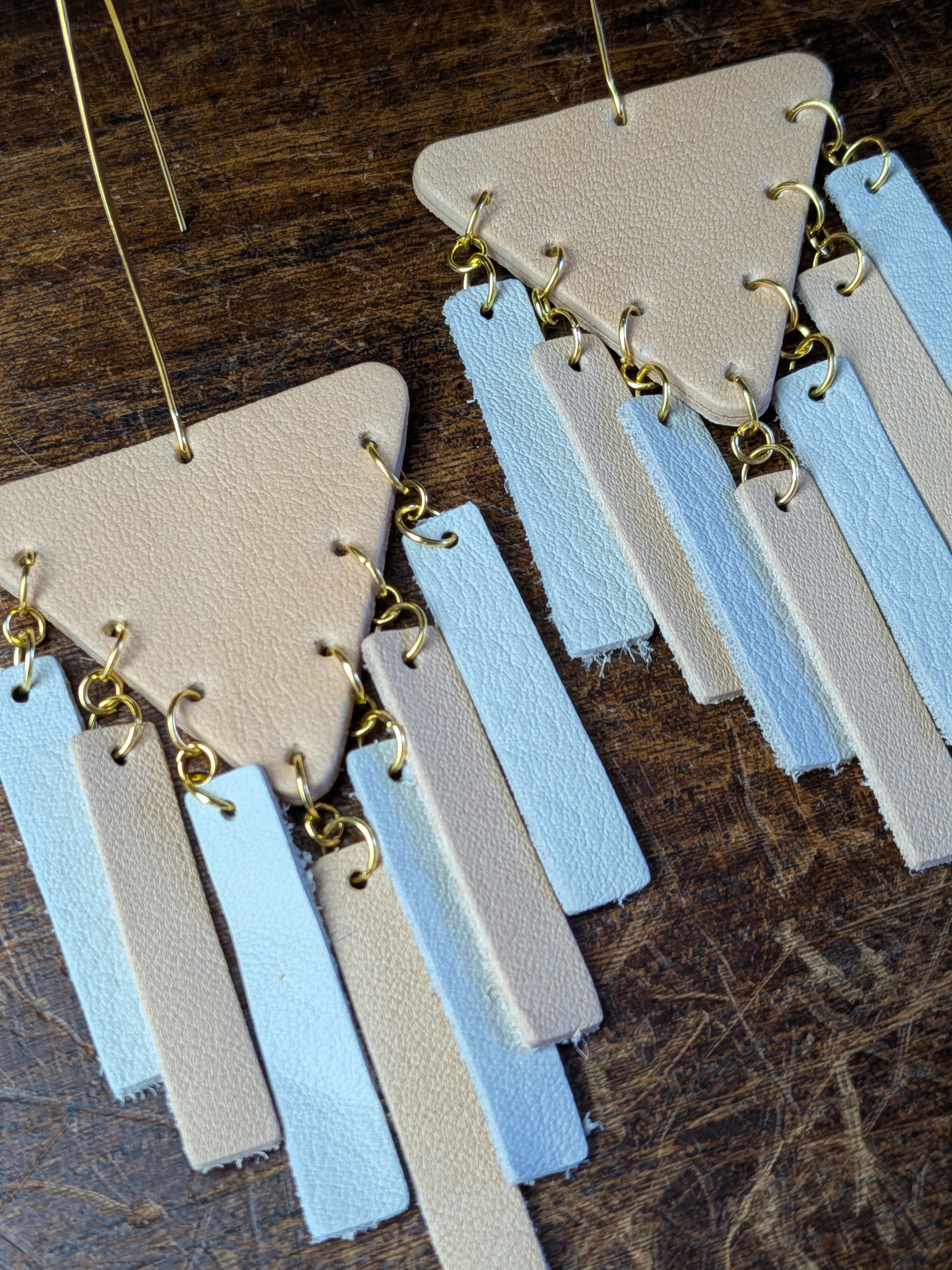 Cascade of Dreams Chandelier Earrings in Pale Peach and Blurry Blue