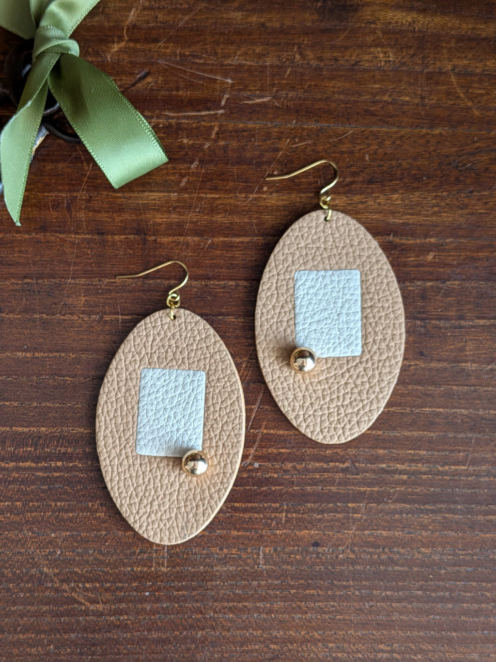 Sand & Cream Oval Geometric Earrings