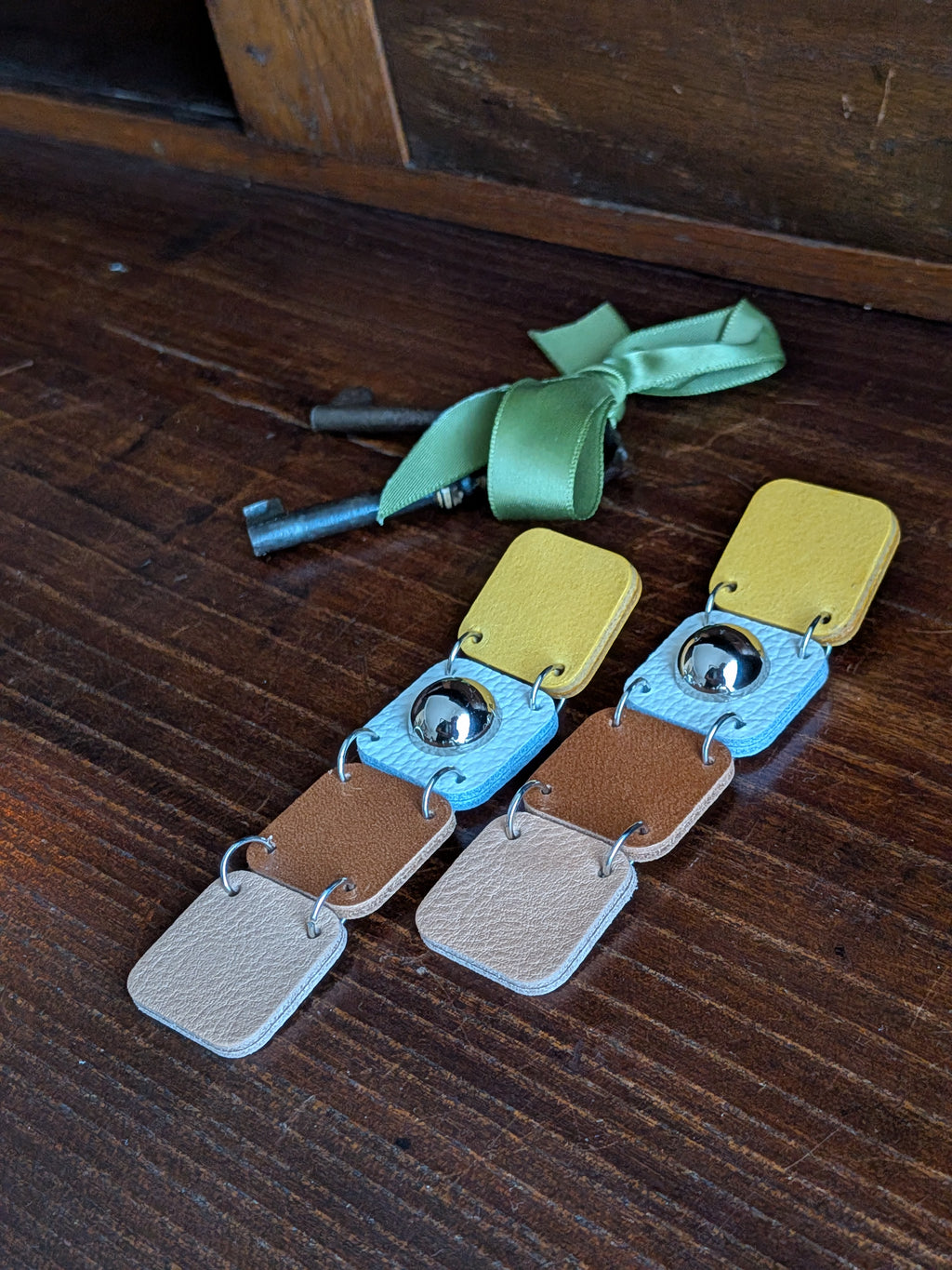 Ochre & Earth Mosaic Stud Drop Earrings