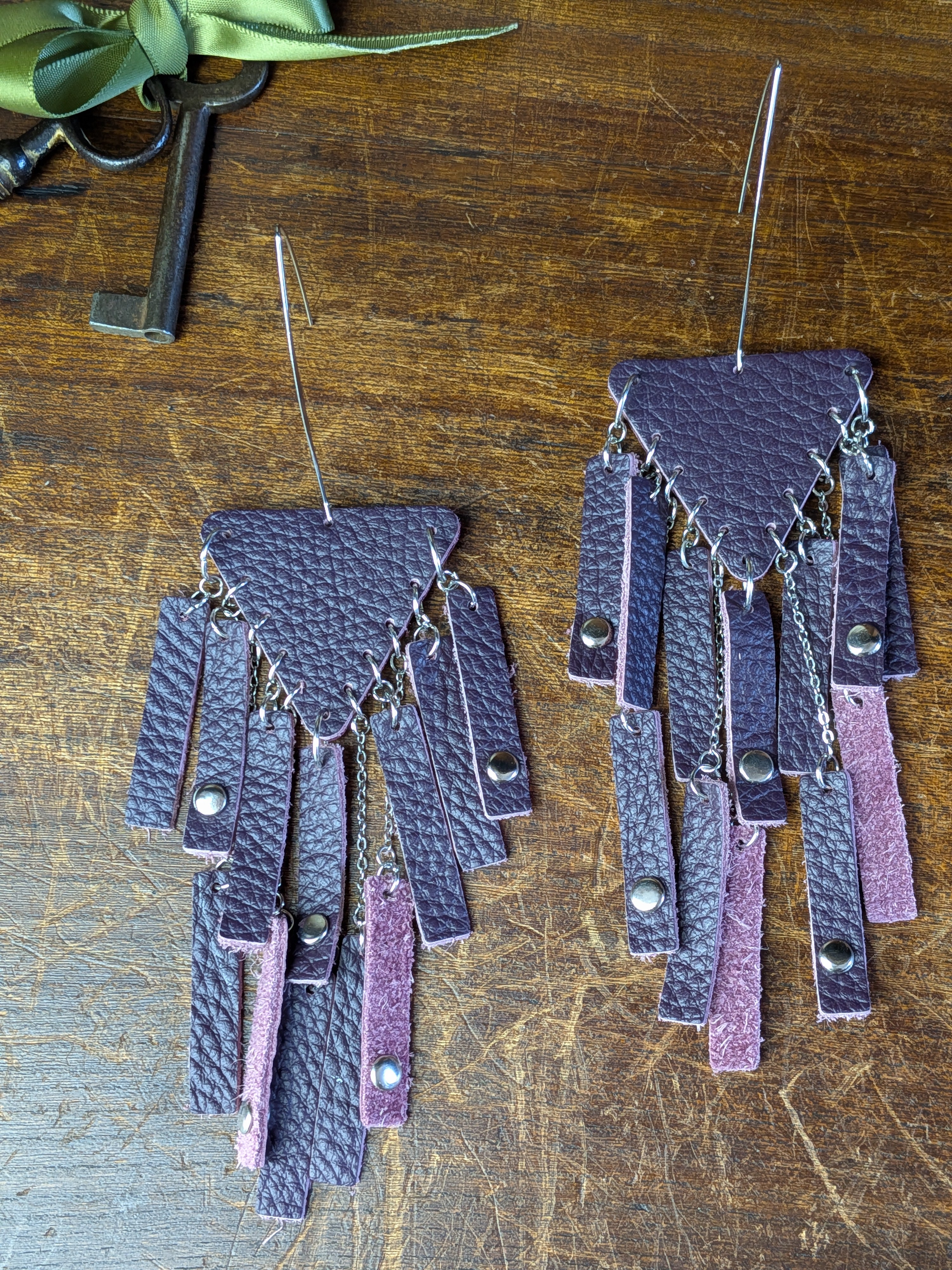 Deep Plum Geometric Cascade Earrings