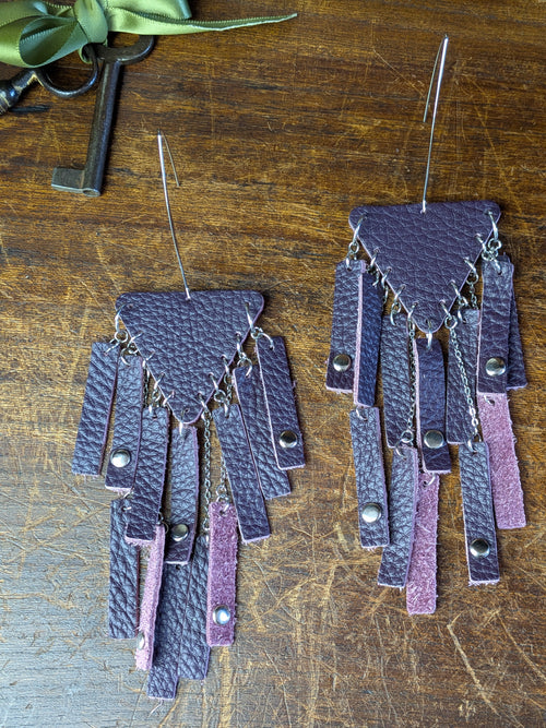 Deep Plum Geometric Cascade Earrings
