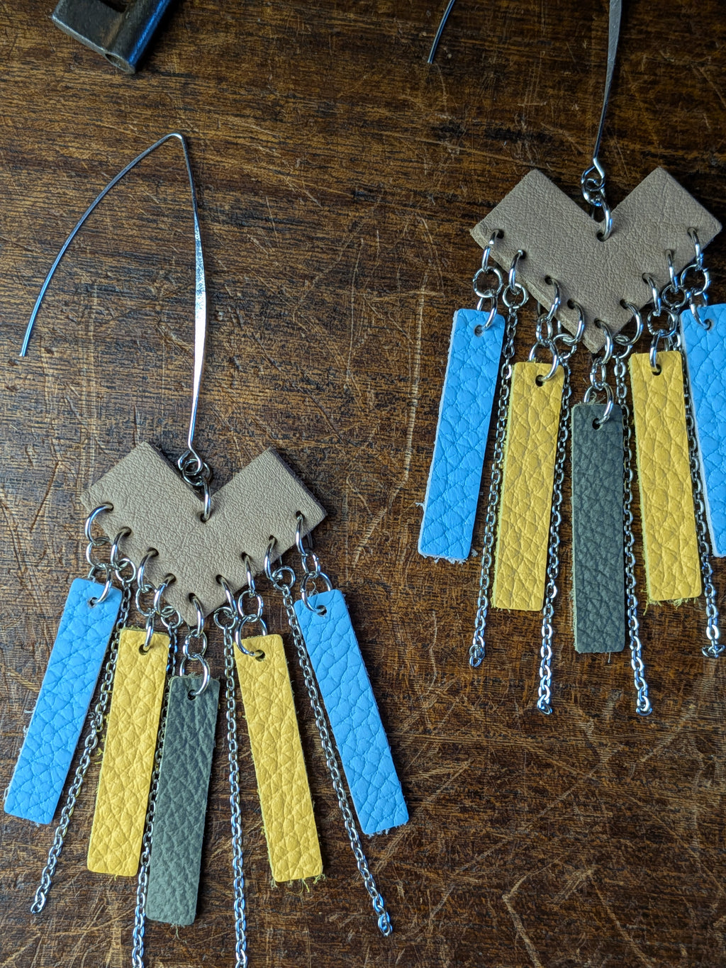 Azure & Sunshine– Geometric Layered Leather with Silver Accents