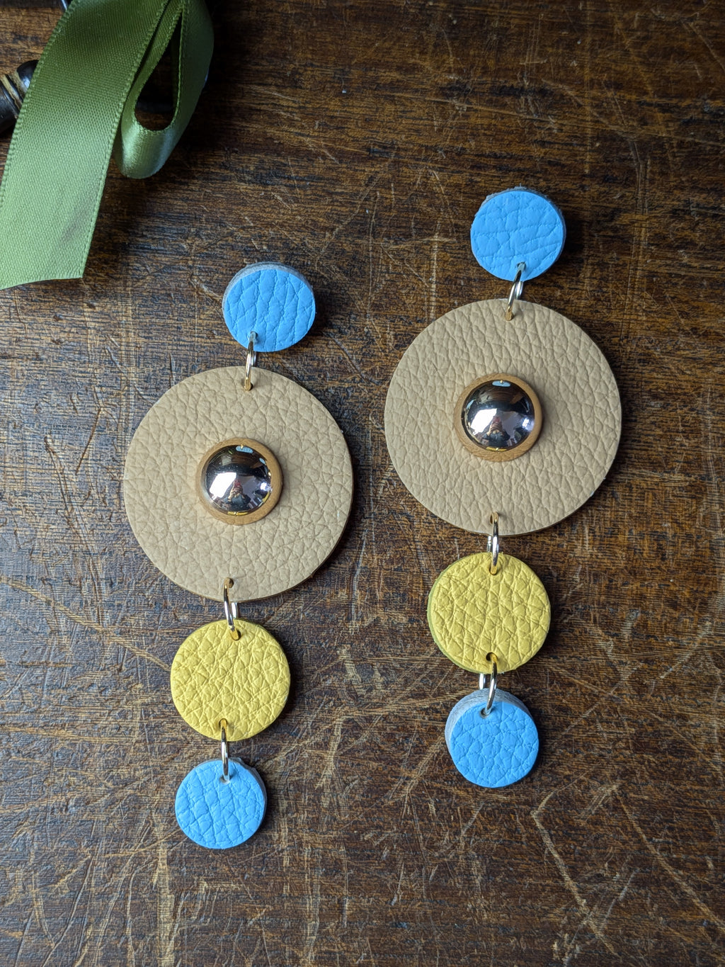 Azure Horizon Geometric Earrings – Long Statement Leather with Kinetic Fringe