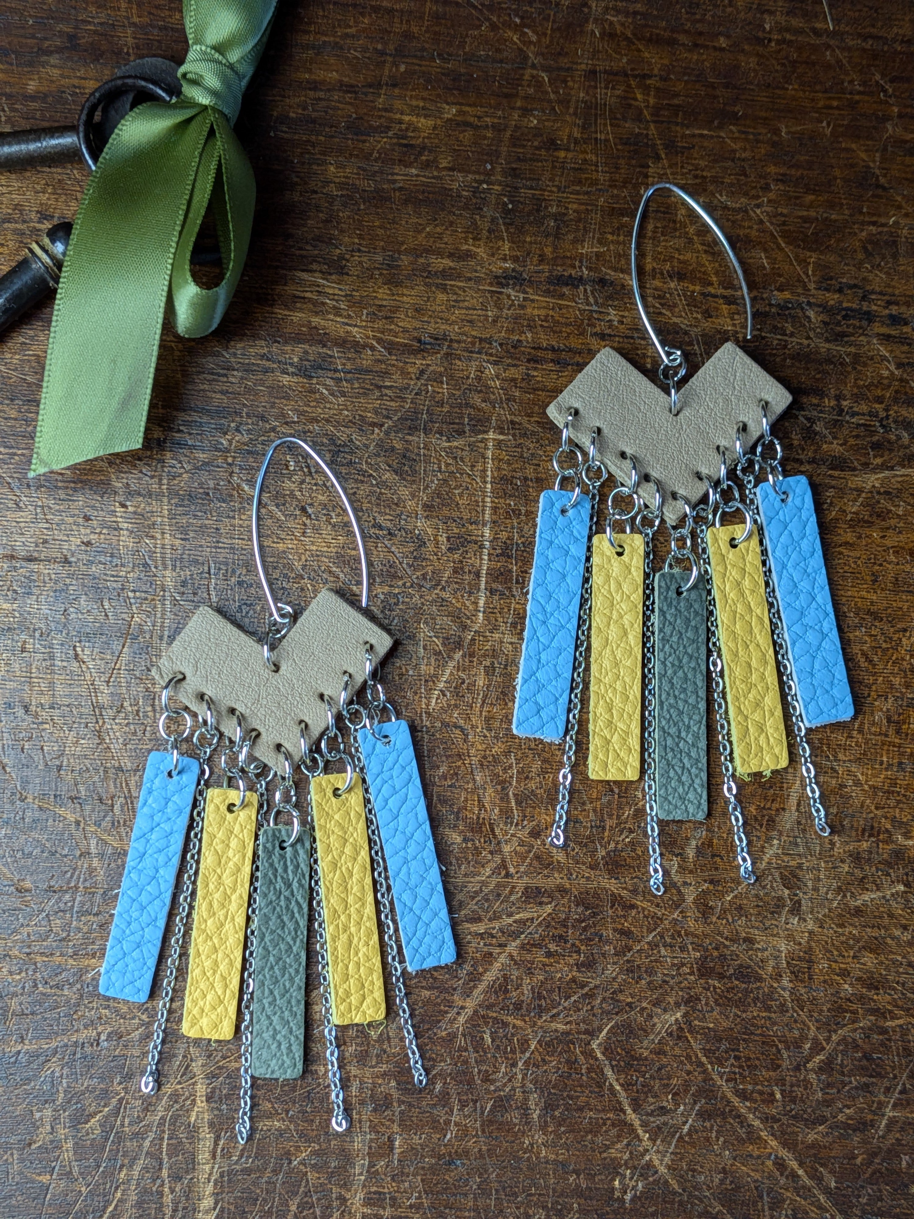 Azure & Sunshine Earrings 925 starling silver– Geometric Layered Leather with Silver Accents