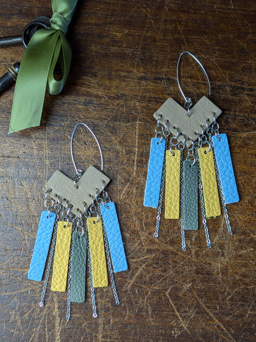Azure & Sunshine Earrings 925 starling silver– Geometric Layered Leather with Silver Accents