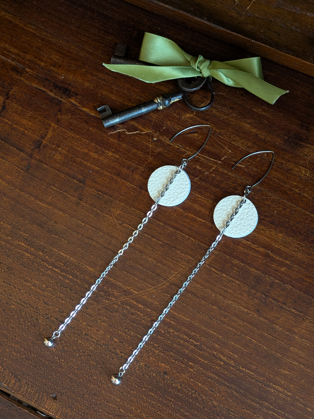 Warm Ivory Ultra-Long Geometric Drop Earrings