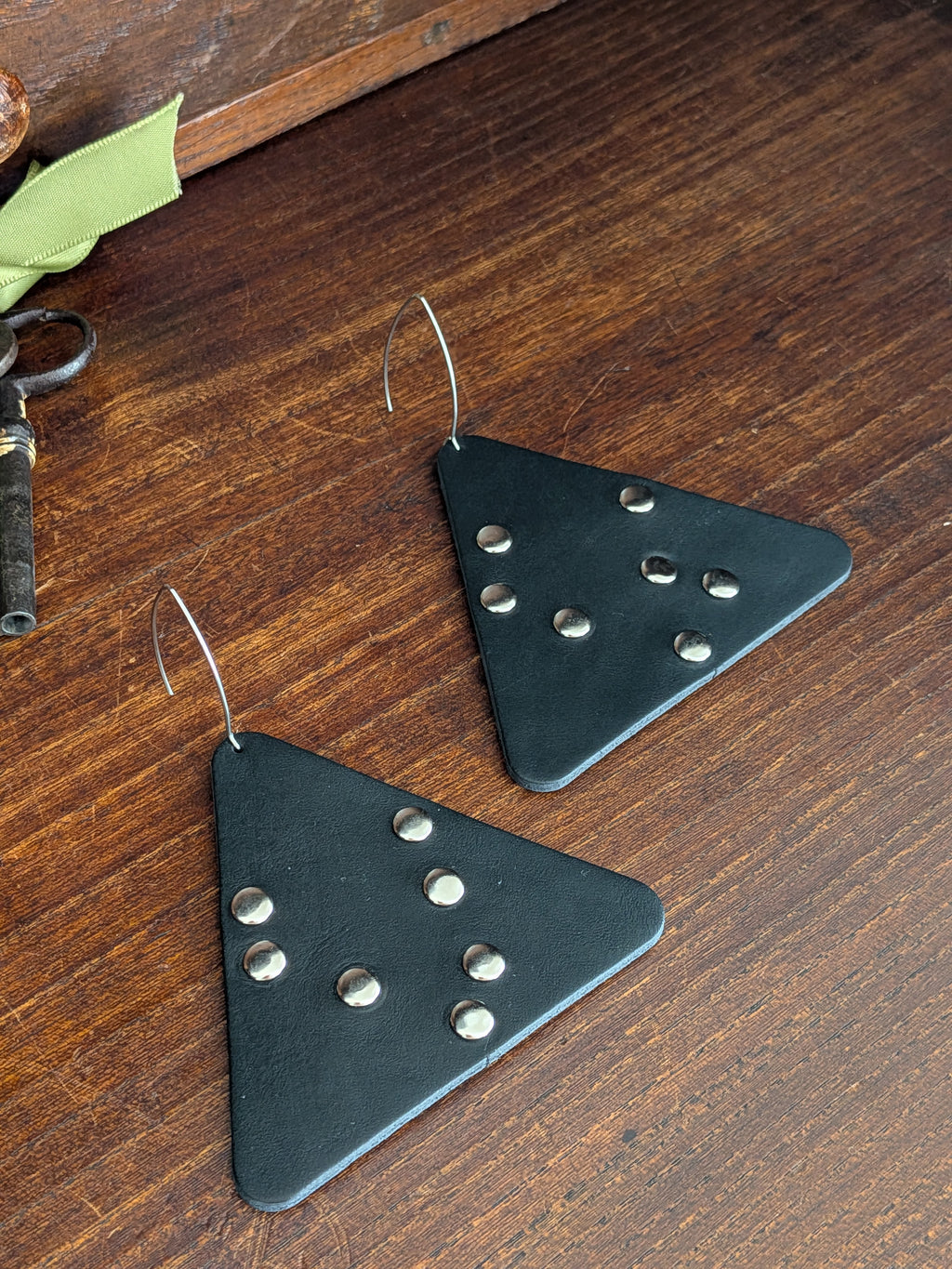 Black Studded Triangle Drop Earrings