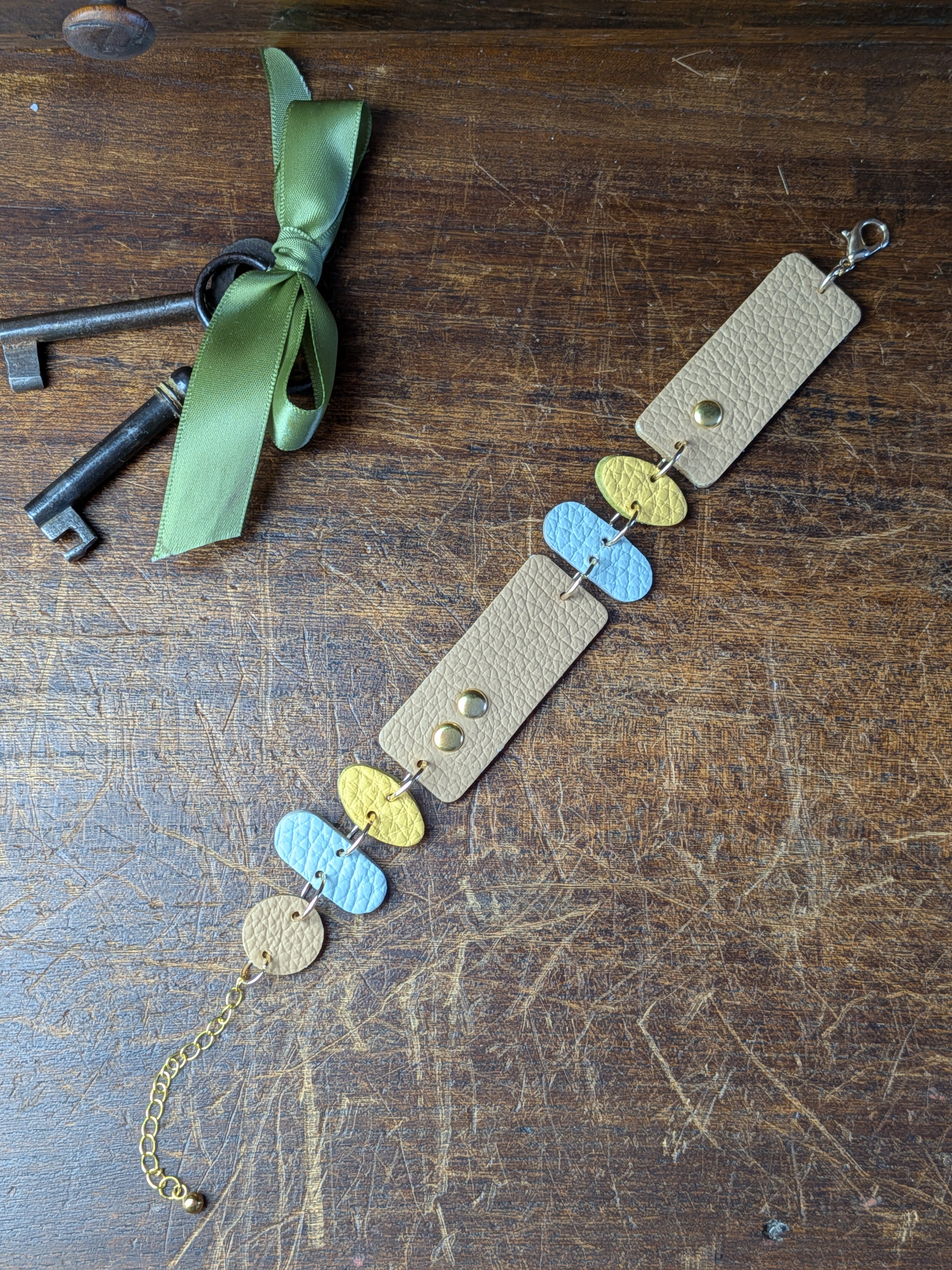 Sky & Sand Transformer – 4-in-1 Versatile Leather Accessory in Azure, Lemon & Beige