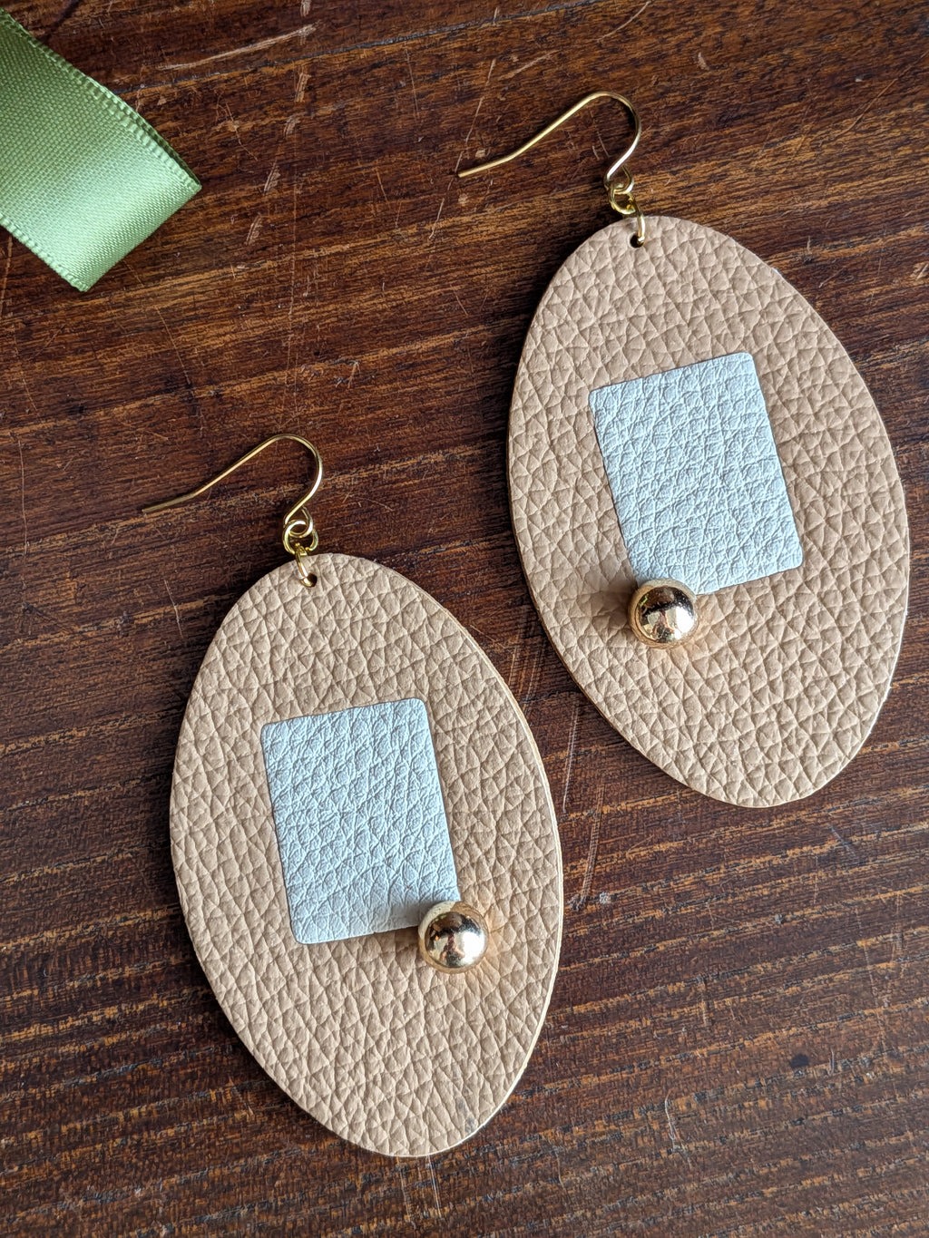 Sand & Cream Oval Geometric Earrings