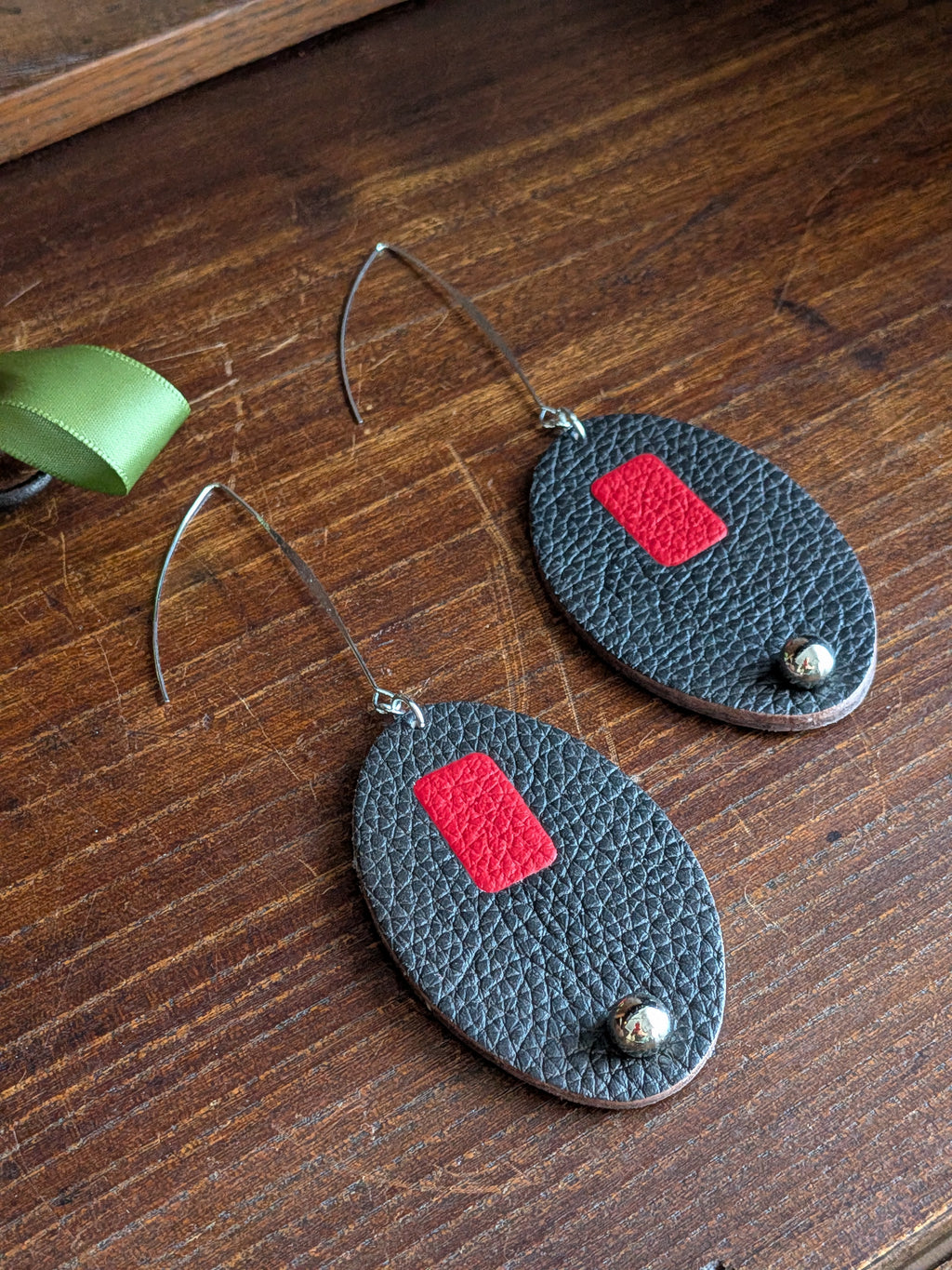 Espresso & Crimson Oval Drop Earrings