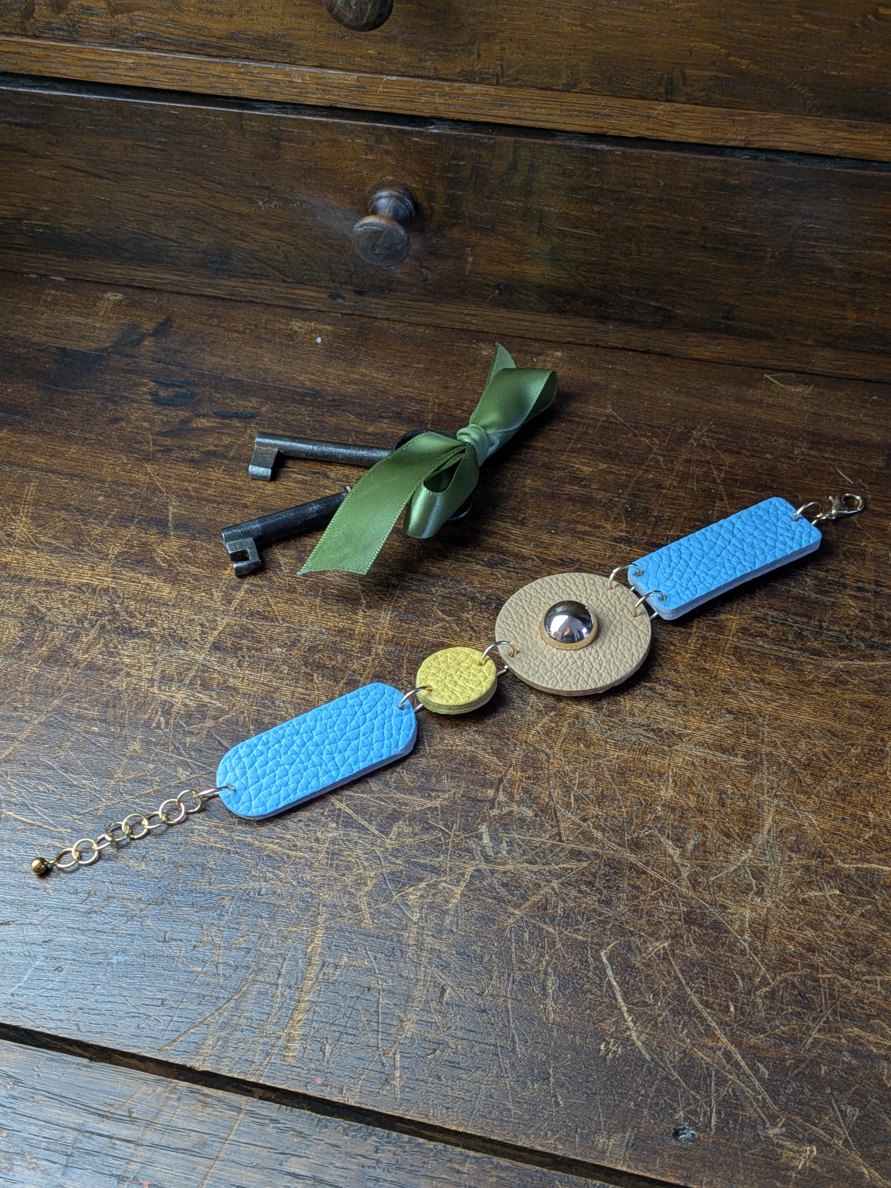 Azure Horizon Transformer – 4-in-1 Multi-Way Leather Accessory in Blue, Yellow & Sand