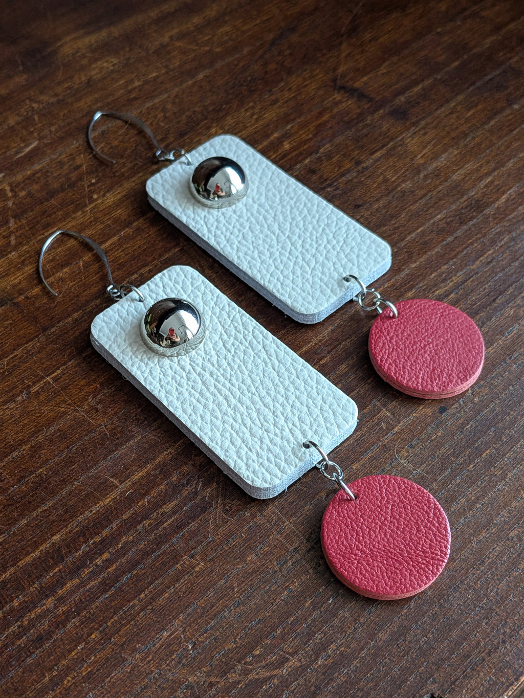 Ivory & Crimson Geometric Drop Earrings