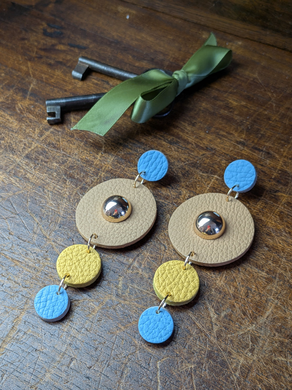 Azure Horizon Geometric Earrings – Long Statement Leather with Kinetic Fringe