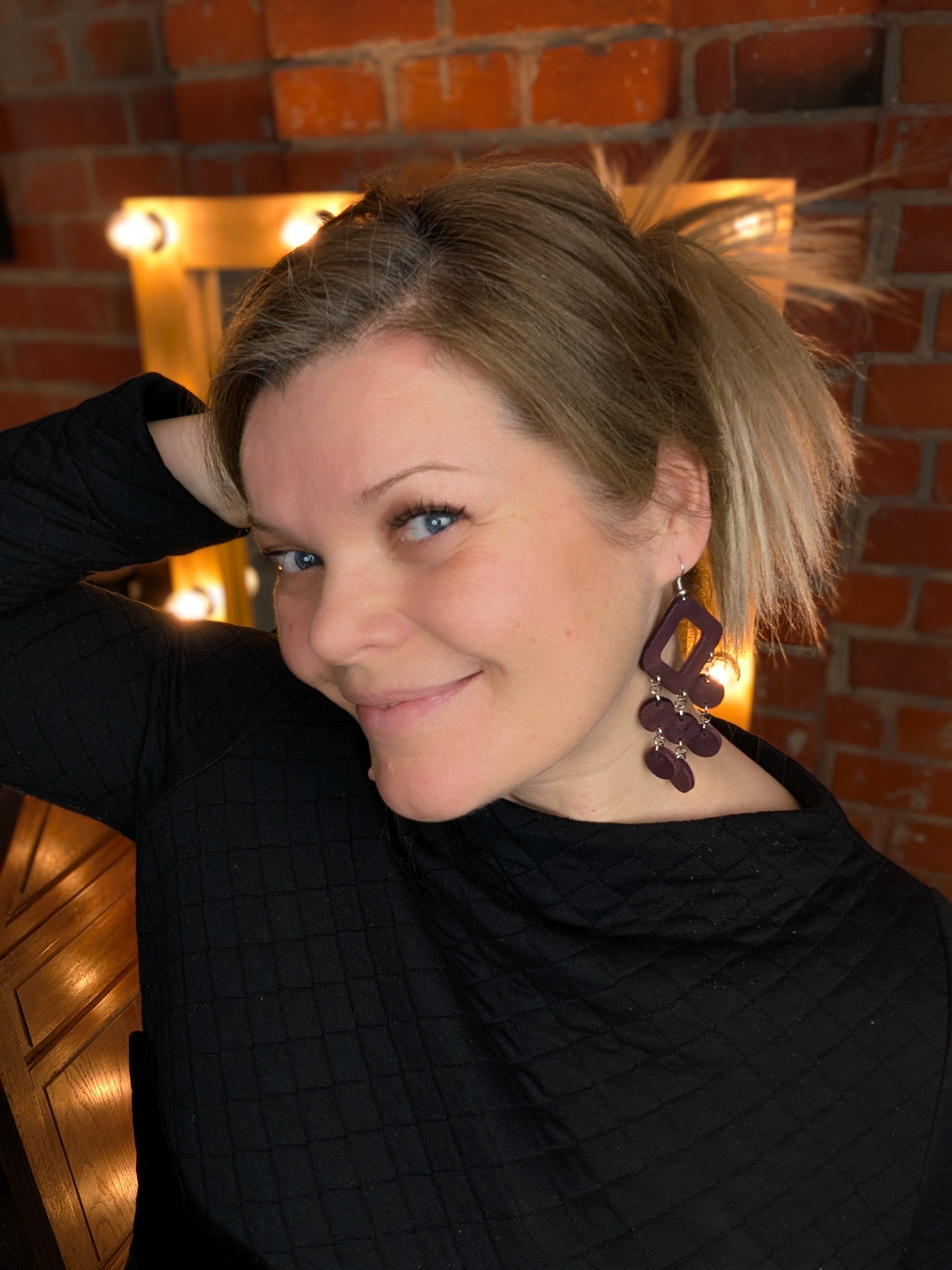 The Cascade Code | Bordeaux Leather Rhombus Earrings