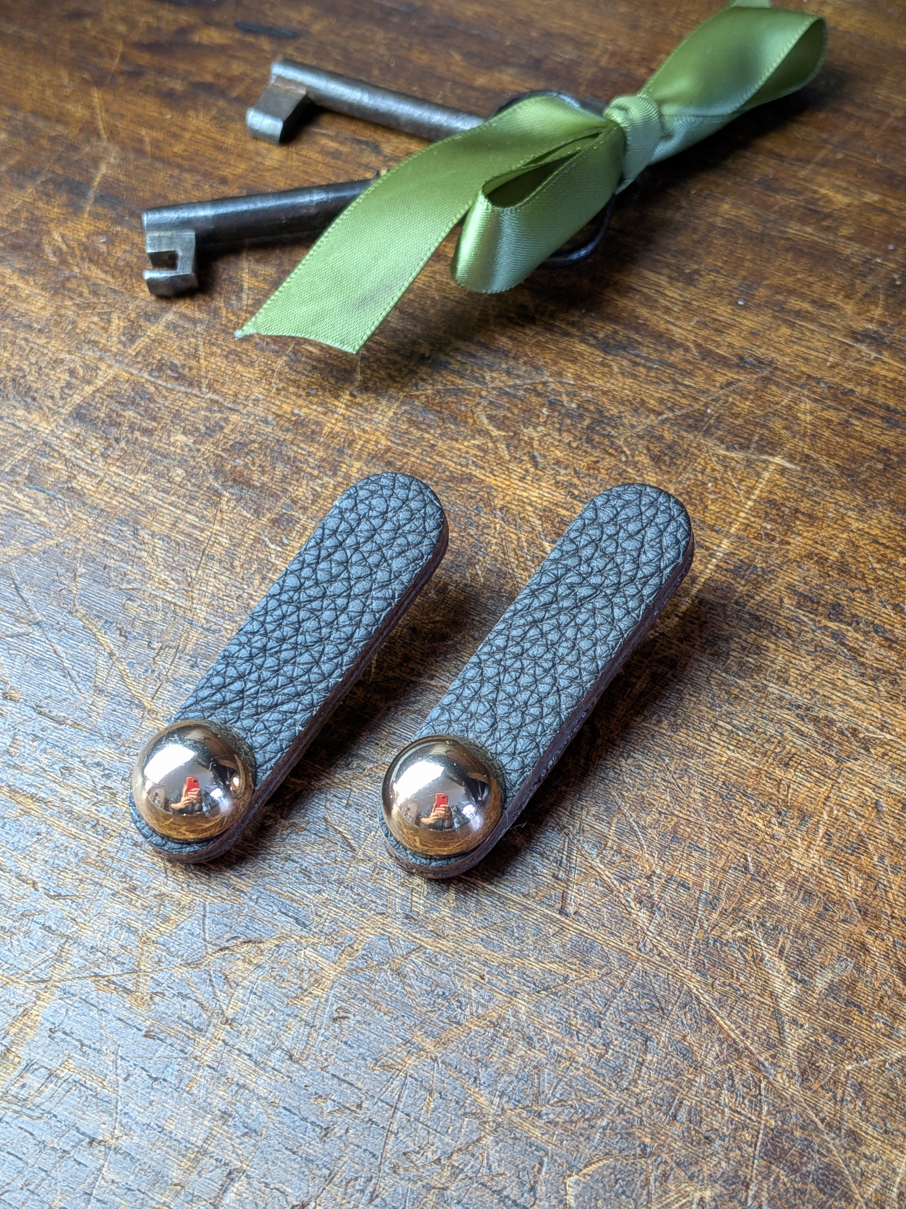 Mocha Gold Earrings – Dark Brown Leather Statement Drops with Hidden Posts